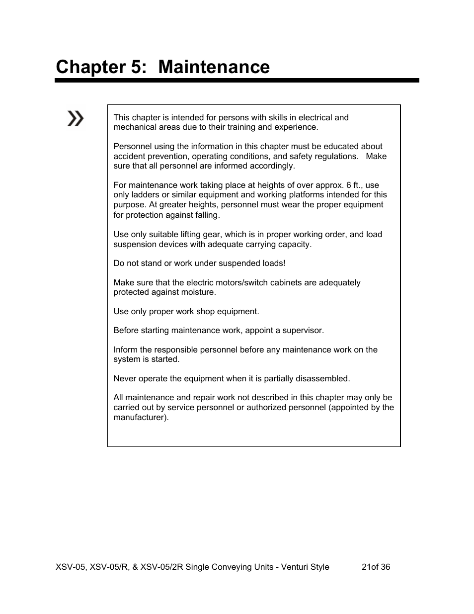 Chapter 5: maintenance | AEC Single Conveying Units User Manual | Page 22 / 37