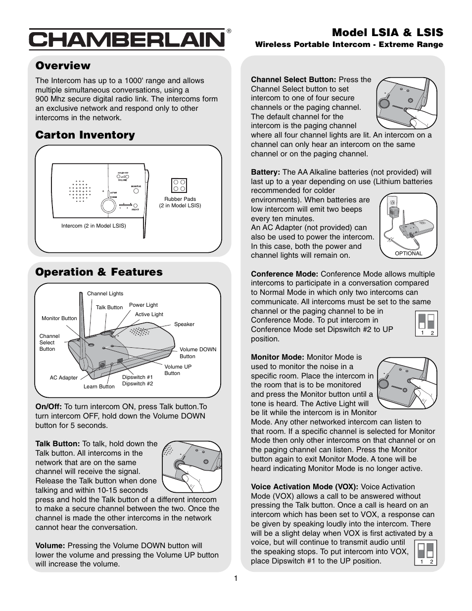 Chamberlain LSIA User Manual | 4 pages