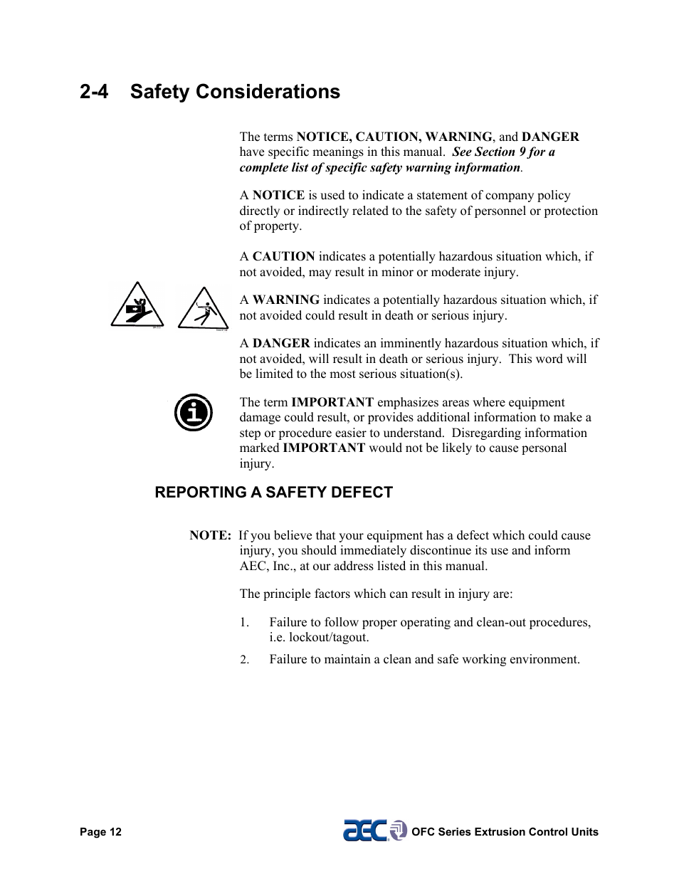 5 general responsibility, 4 safety considerations | AEC OFC Series User Manual | Page 12 / 40