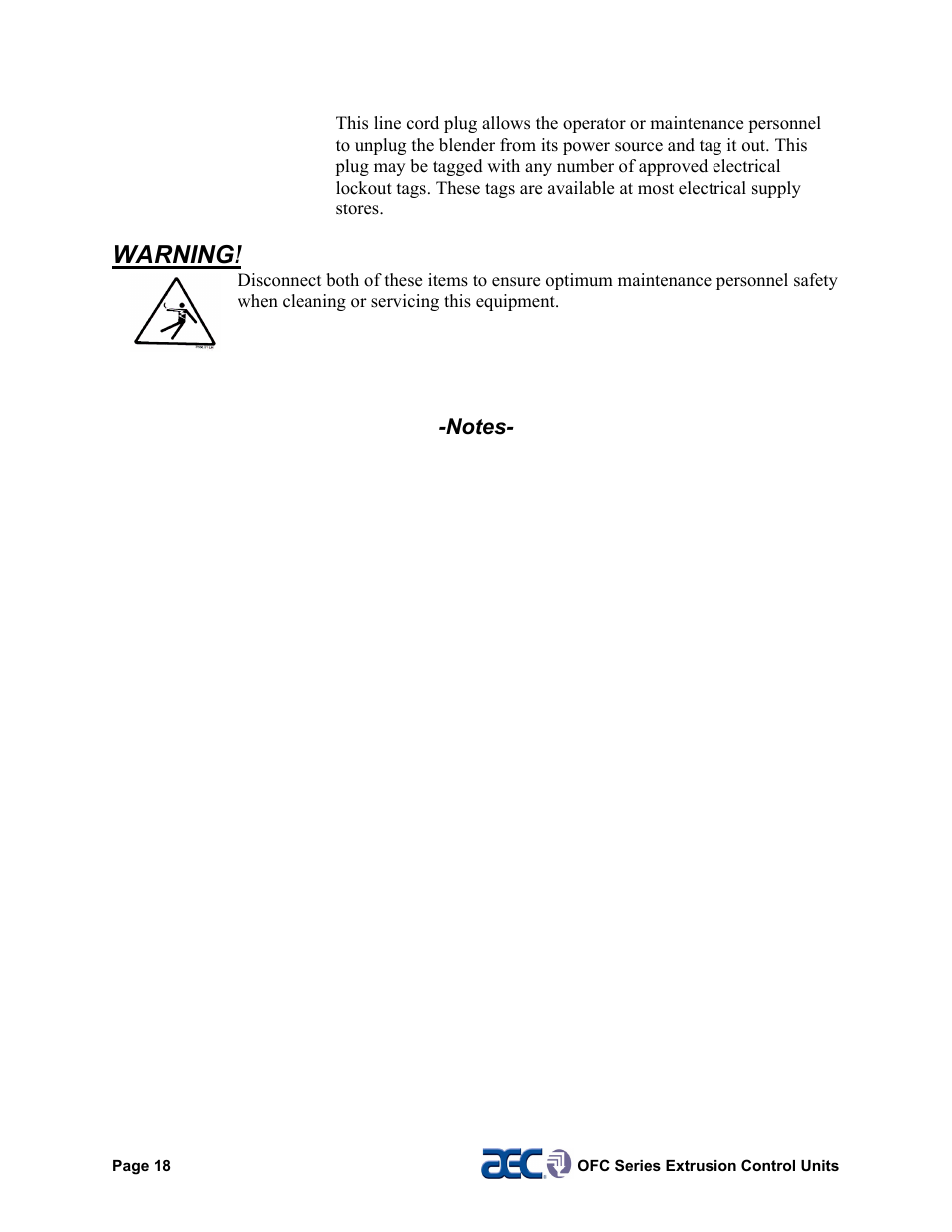 Warning | AEC OFC Series User Manual | Page 18 / 40