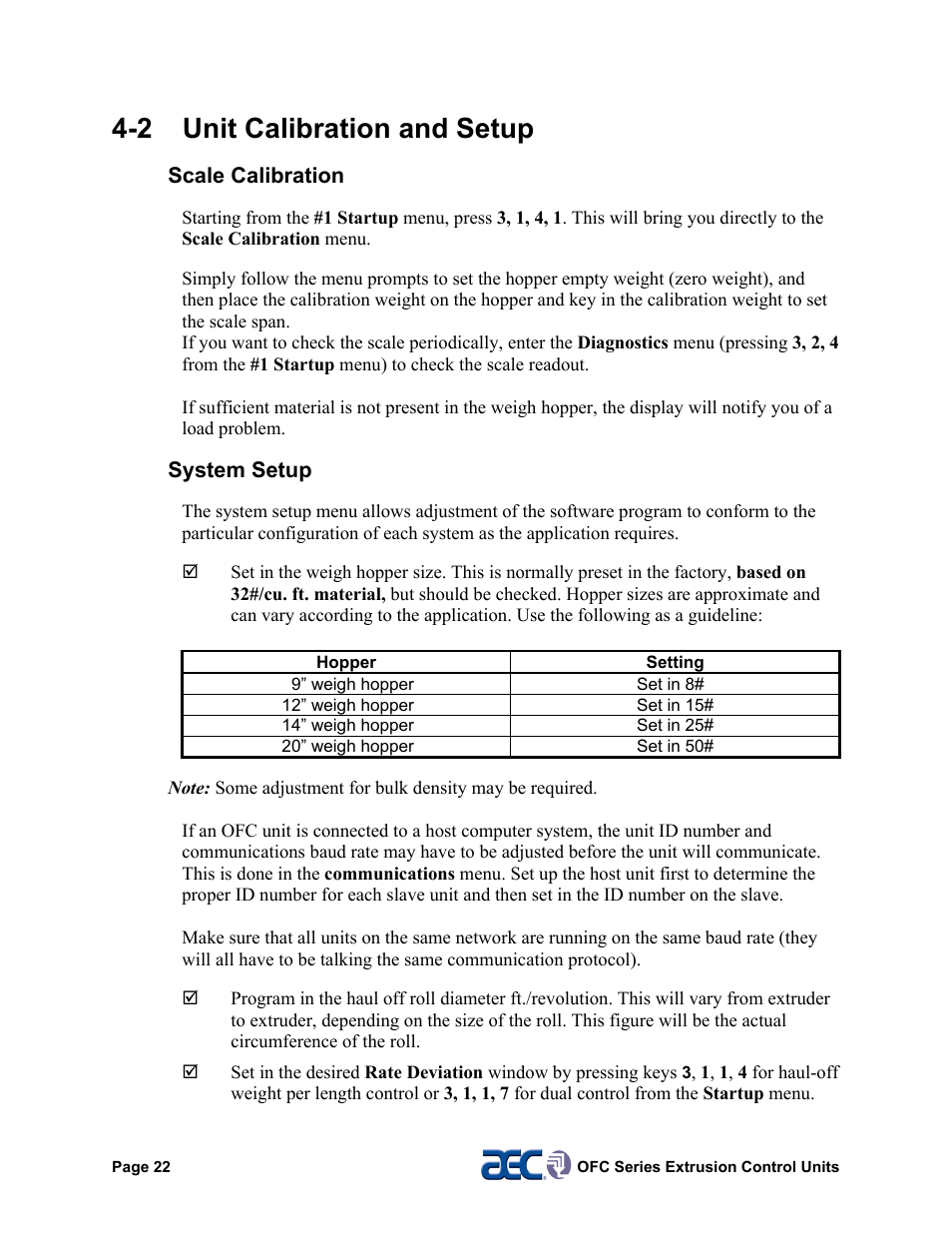 3 menu structure, 2 unit calibration and setup | AEC OFC Series User Manual | Page 22 / 40