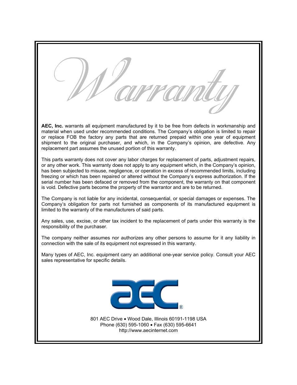 AEC OFC Series User Manual | Page 39 / 40