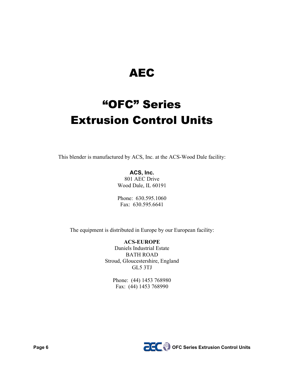 Annex b information, Aec “ofc” series extrusion control units | AEC OFC Series User Manual | Page 6 / 40