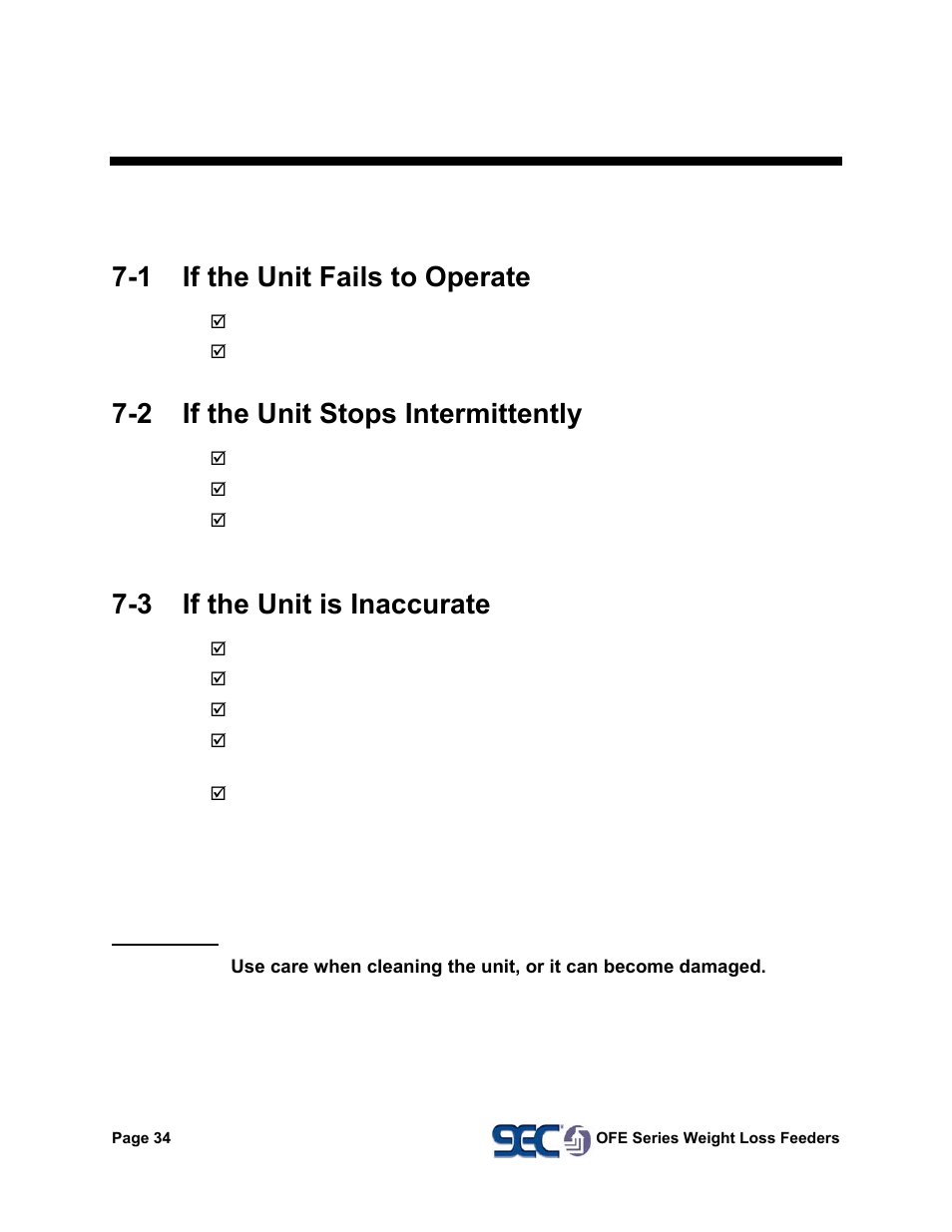 7 troubleshooting, 1 if the unit fails to operate, 2 if the unit stops intermittently | 3 if the unit is inaccurate | AEC OFE Blender User Manual | Page 35 / 47