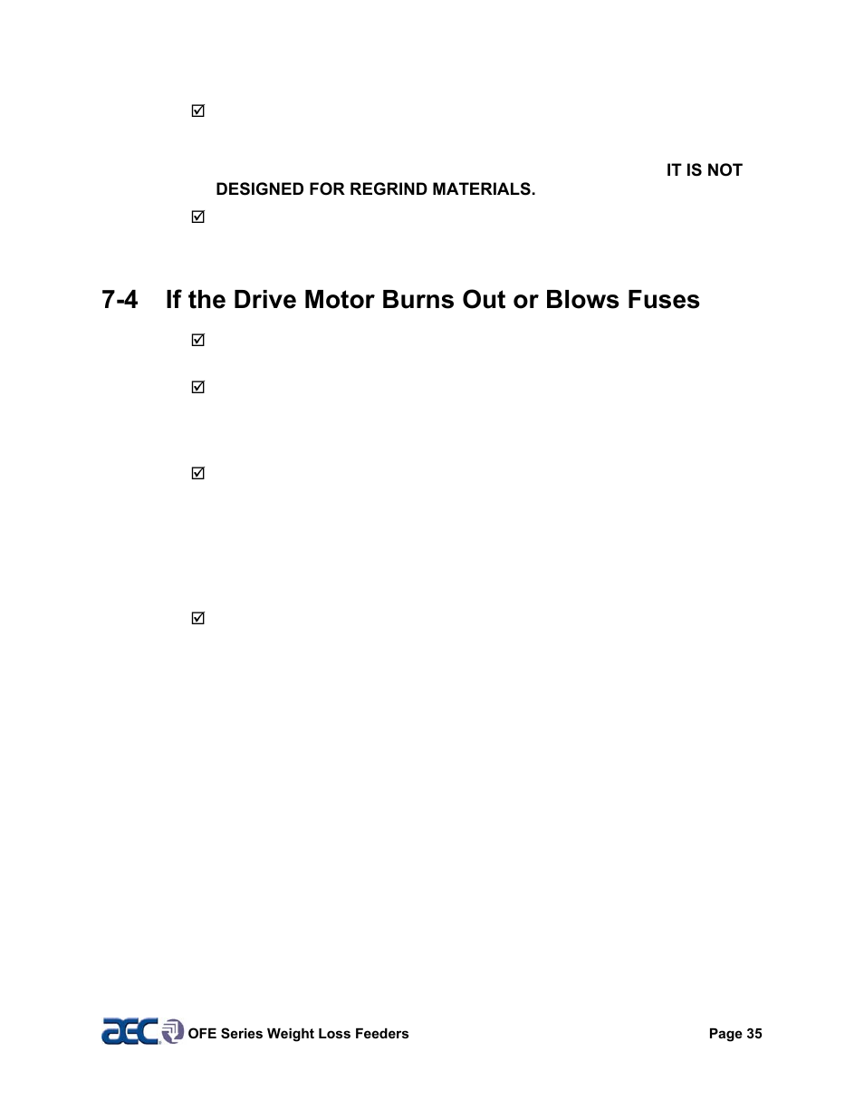 4 if the drive motor burns out or blows fuses | AEC OFE Blender User Manual | Page 36 / 47