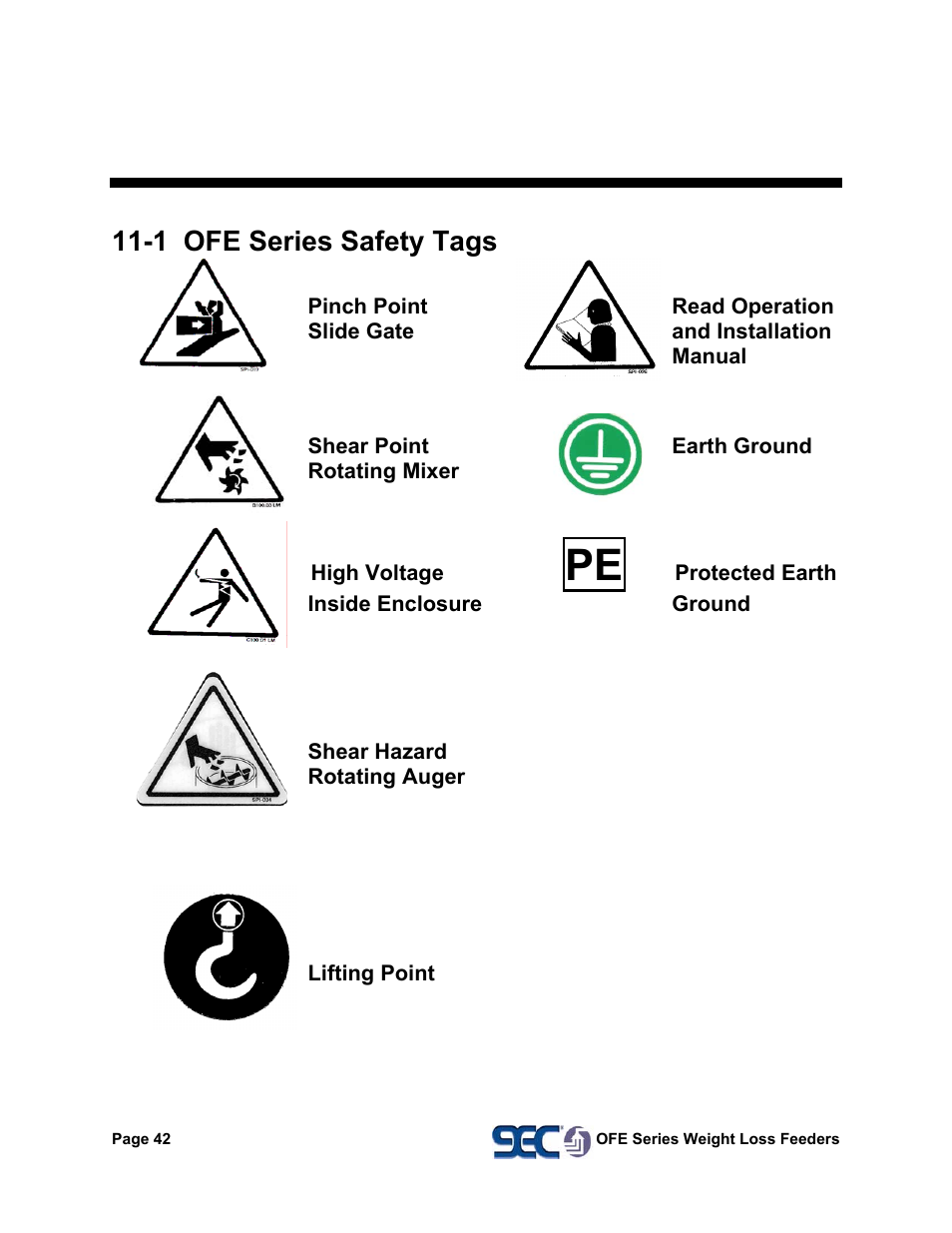 11 safety tag information, 1 ofe series safety tags | AEC OFE Blender User Manual | Page 43 / 47