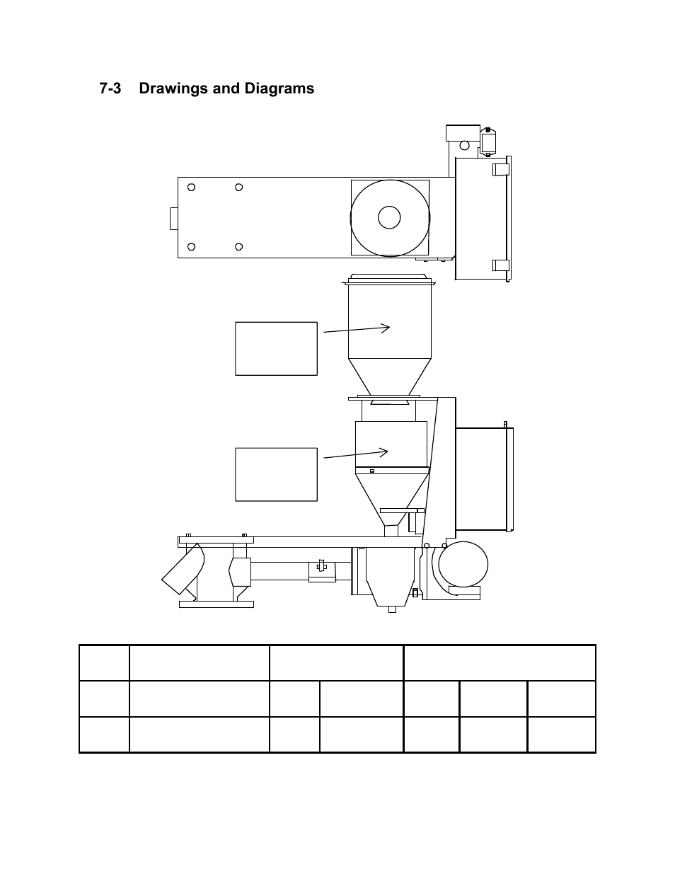 Top view, Side view, 3 drawings and diagrams | Weigh hopper upper surge hopper | AEC OFE Blender User Manual | Page 33 / 35