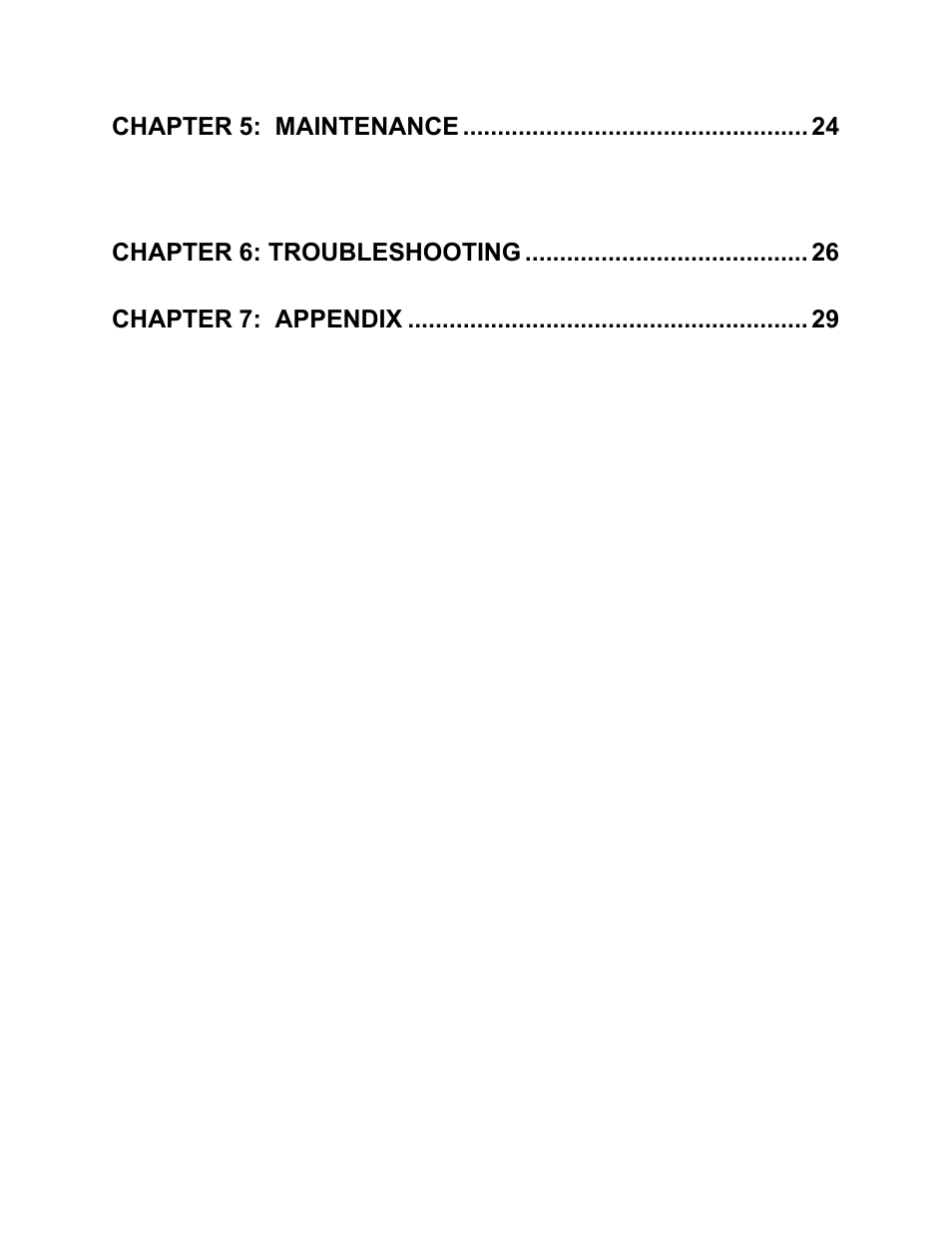 Chapter 5: maintenance, Chapter 6: troubleshooting, Chapter 7: appendix | AEC OFE Blender User Manual | Page 6 / 35