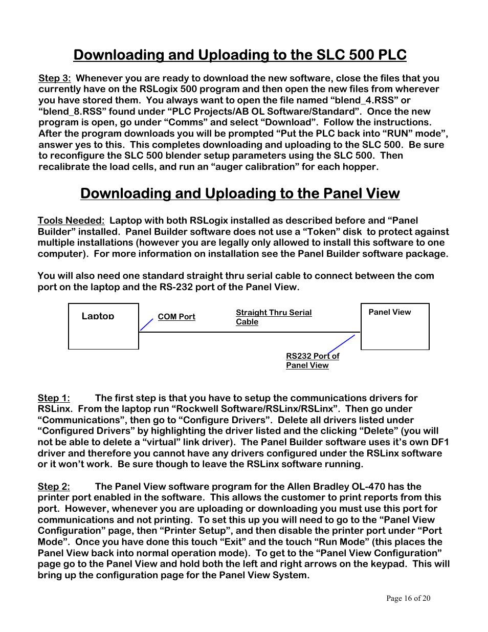 Downloading and uploading to the slc 500 plc, Downloading and uploading to the panel view | AEC OL Series Blender User Manual | Page 17 / 21