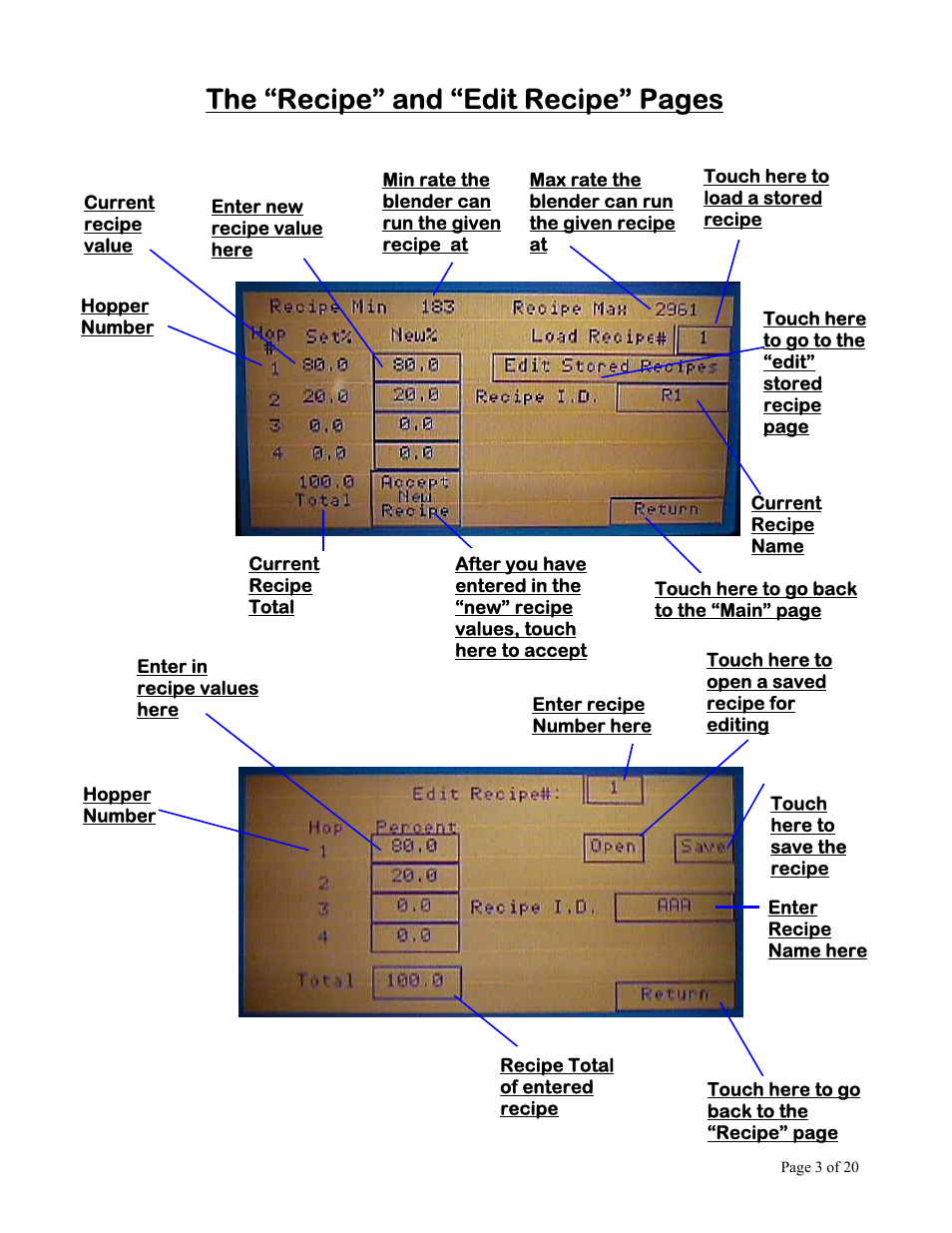 The “recipe” and “edit recipe” pages | AEC OL Series Blender User Manual | Page 4 / 21