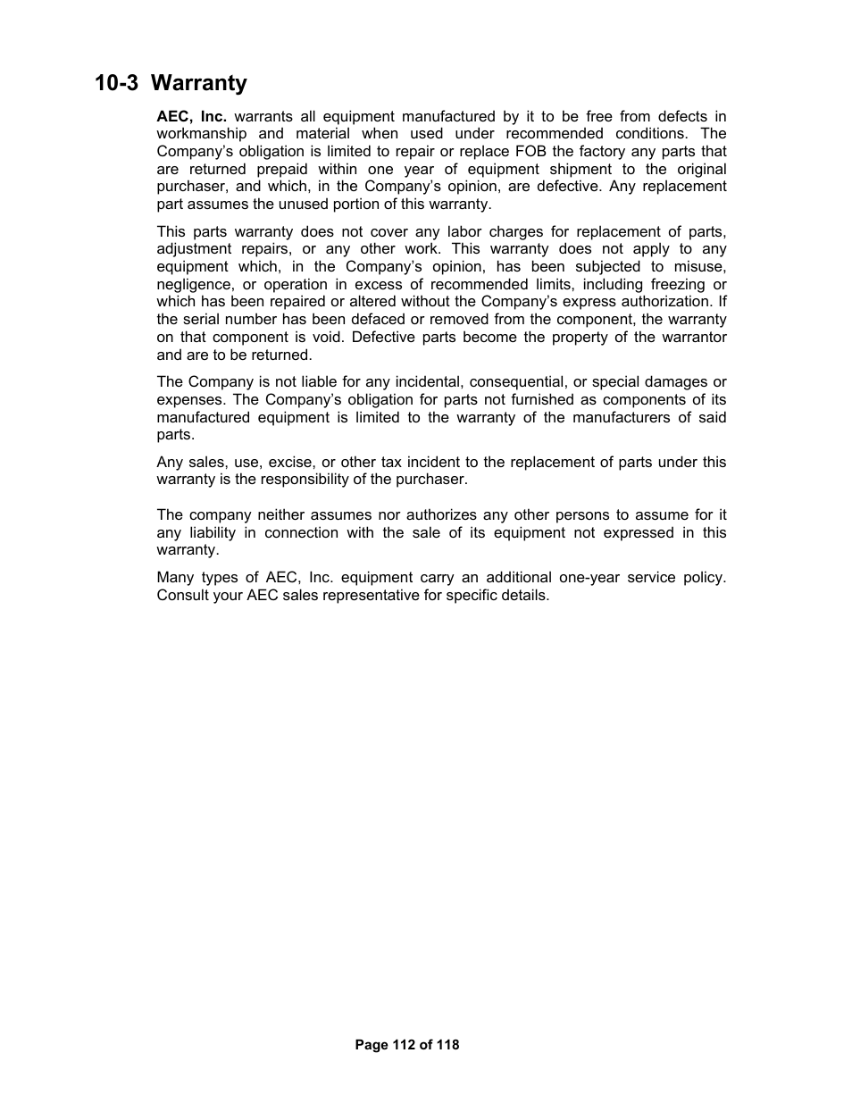 3 warranty | AEC OS Series Gravimetric Batch Blenders User Manual | Page 113 / 119