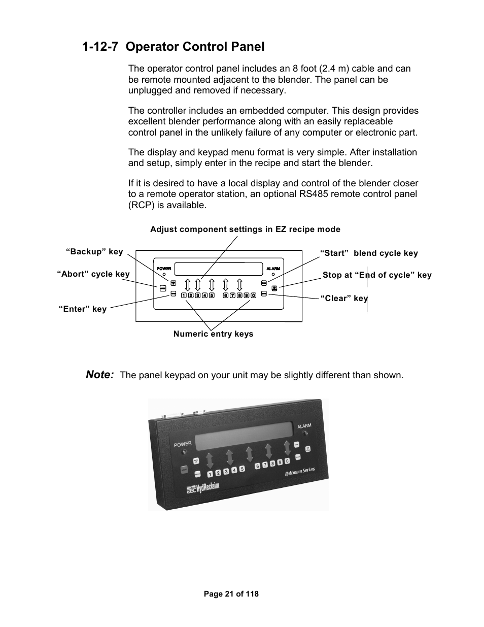 12-7 operator control panel | AEC OS Series Gravimetric Batch Blenders User Manual | Page 22 / 119