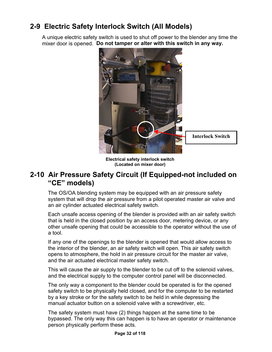 9 electric safety interlock switch (all models) | AEC OS Series Gravimetric Batch Blenders User Manual | Page 33 / 119