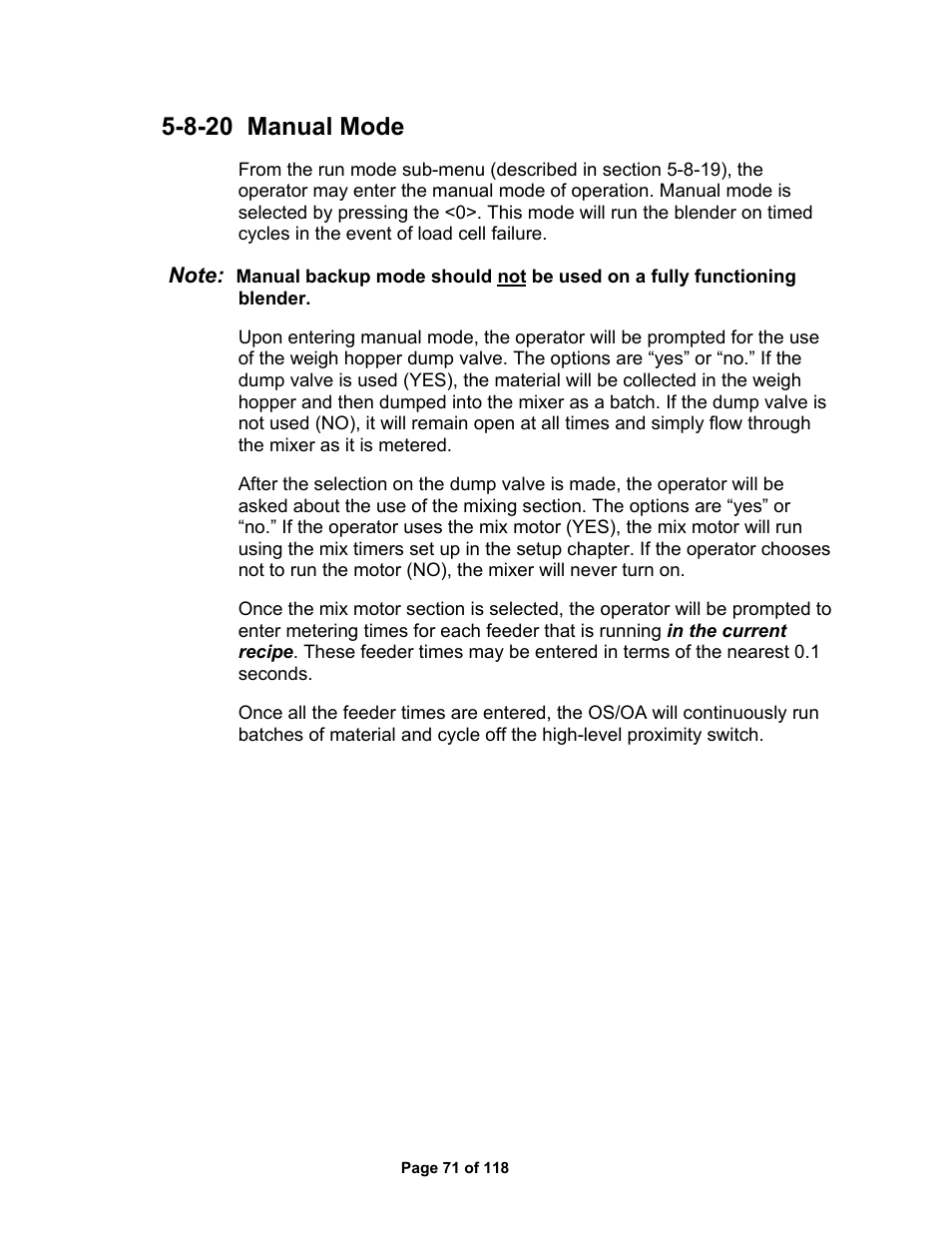 8-20 manual mode | AEC OS Series Gravimetric Batch Blenders User Manual | Page 72 / 119