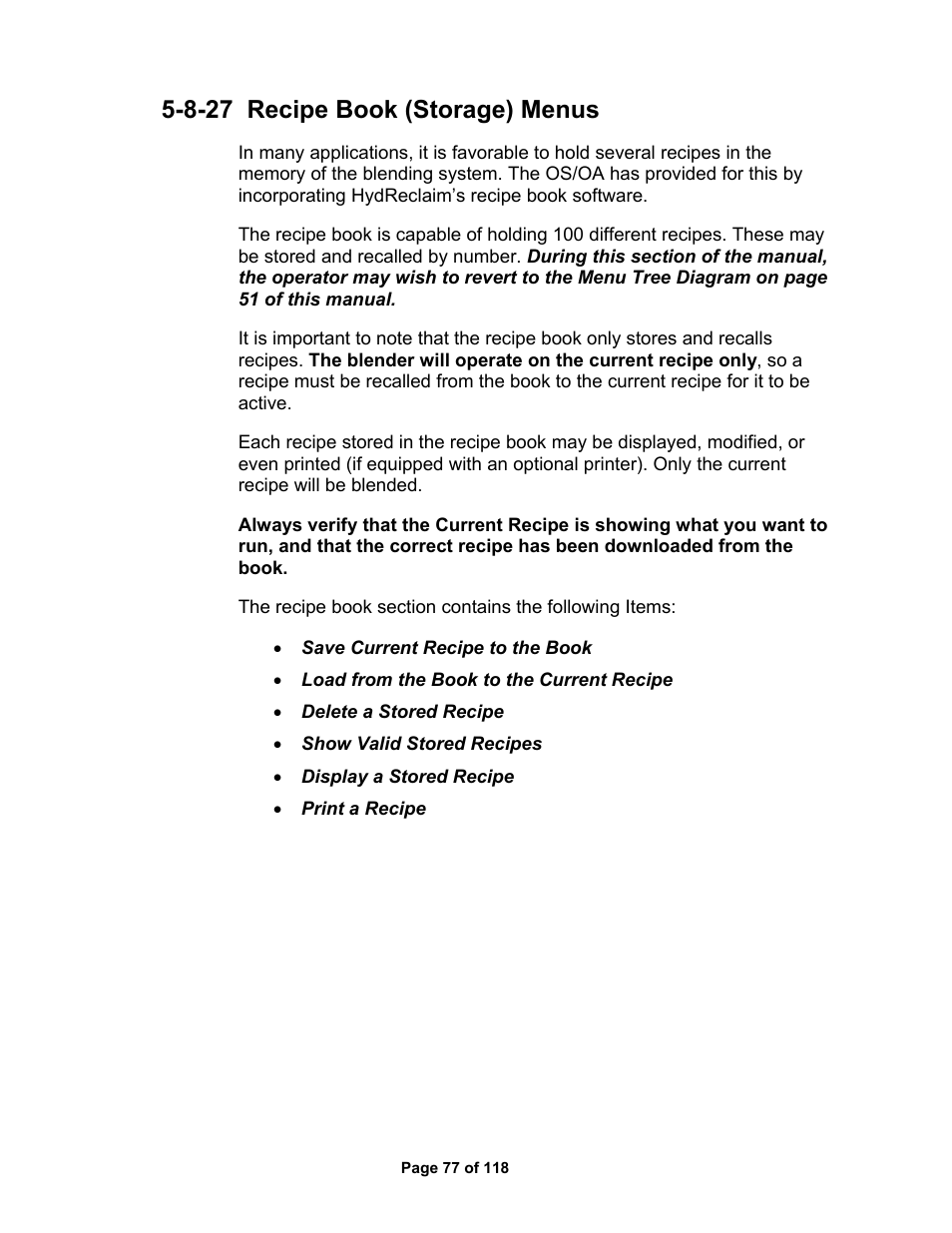 8-27 recipe book (storage) menus | AEC OS Series Gravimetric Batch Blenders User Manual | Page 78 / 119
