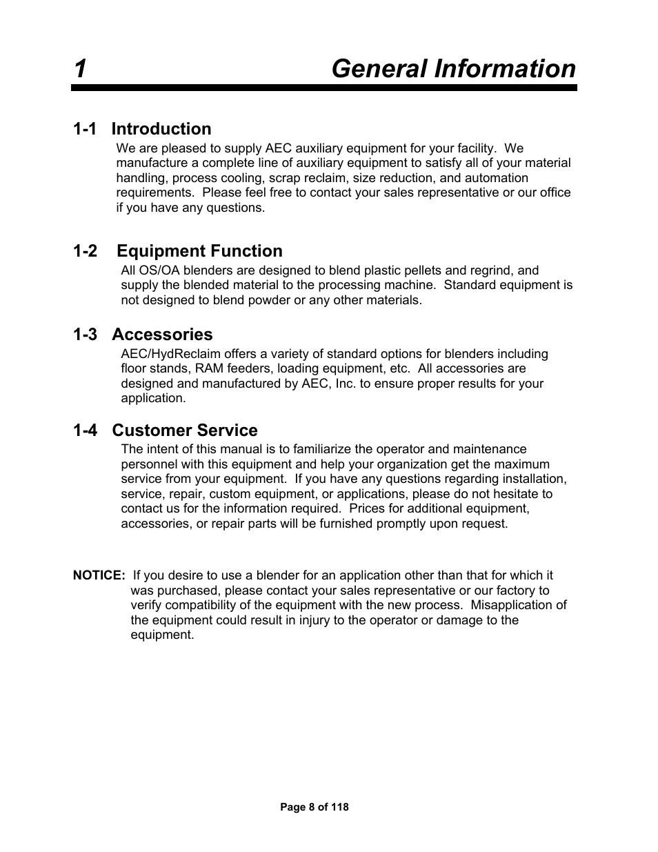 1general information | AEC OS Series Gravimetric Batch Blenders User Manual | Page 9 / 119