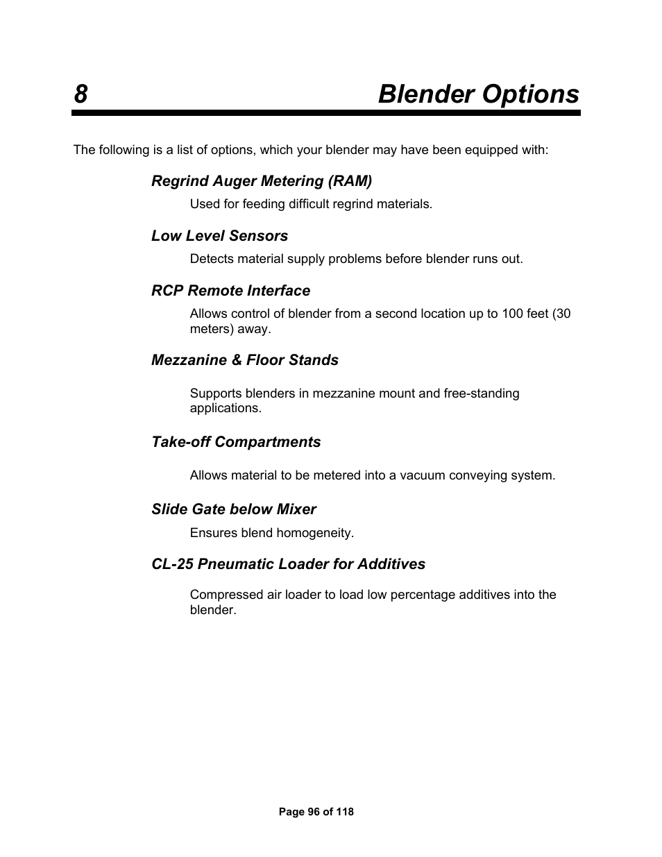 8 blender options | AEC OS Series Gravimetric Batch Blenders User Manual | Page 97 / 119