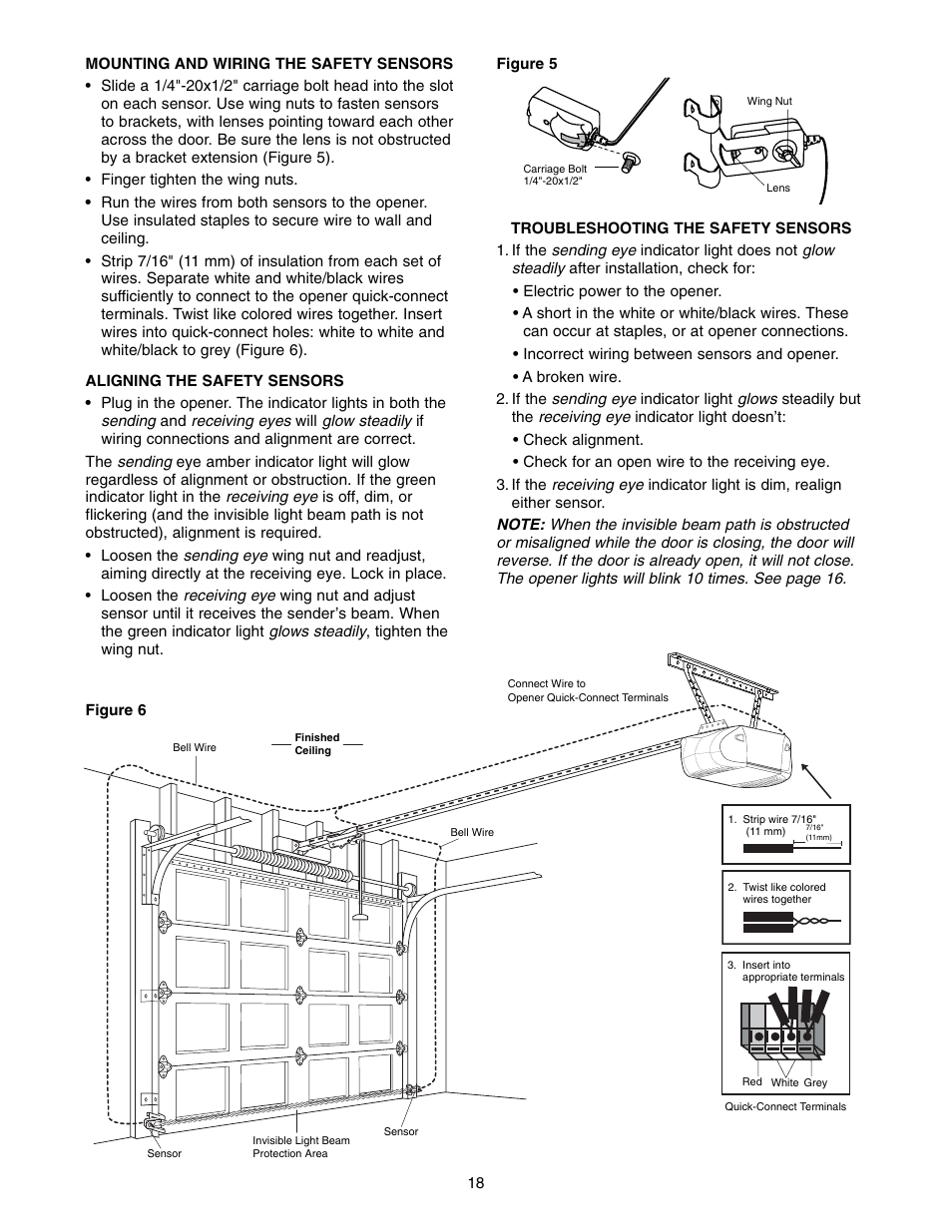 Mounting and wiring the safety sensors | Chamberlain 3575K 4 HPv User Manual | Page 18 / 36