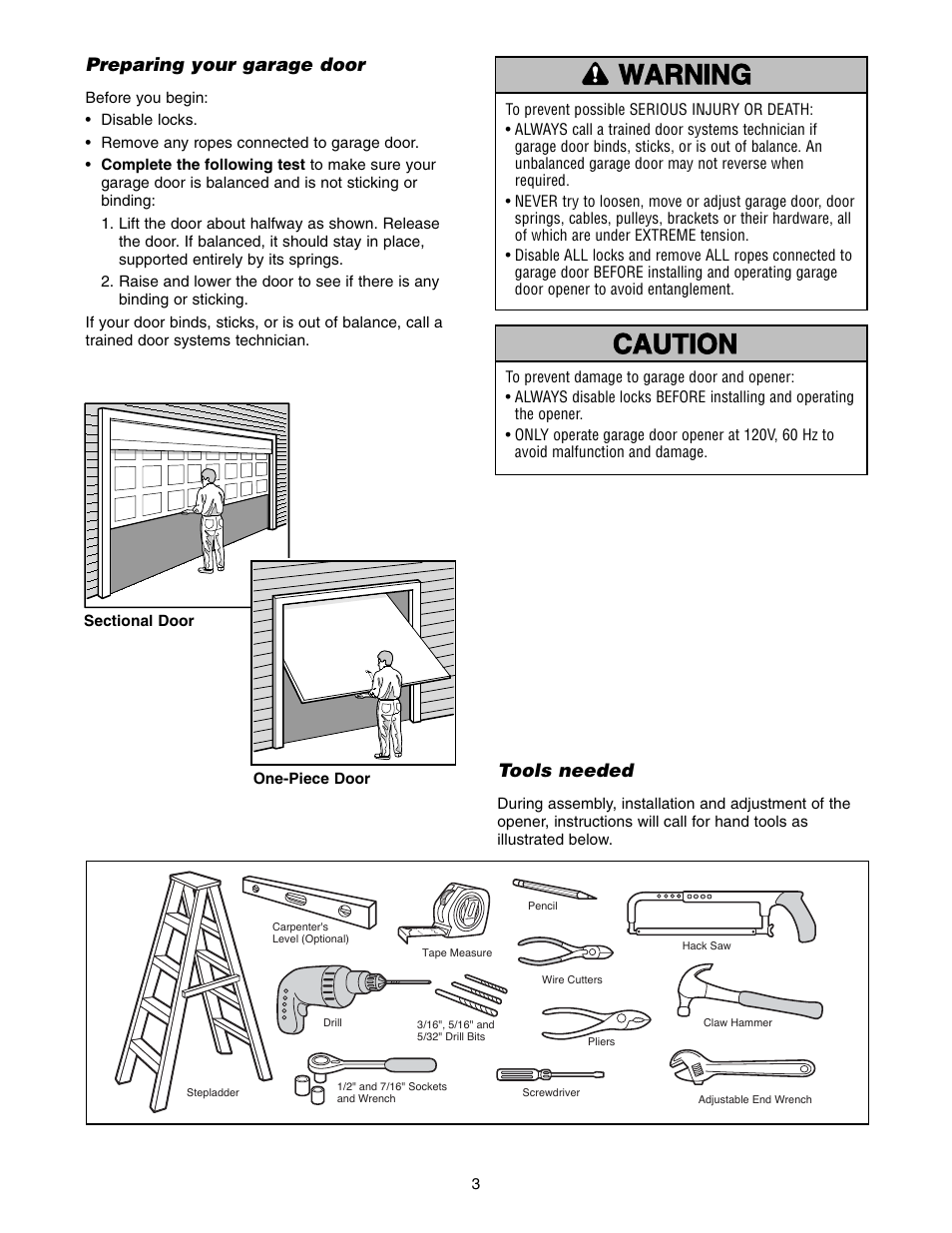 Preparing your garage door, Tools needed | Chamberlain 3575K 4 HPv User Manual | Page 3 / 36