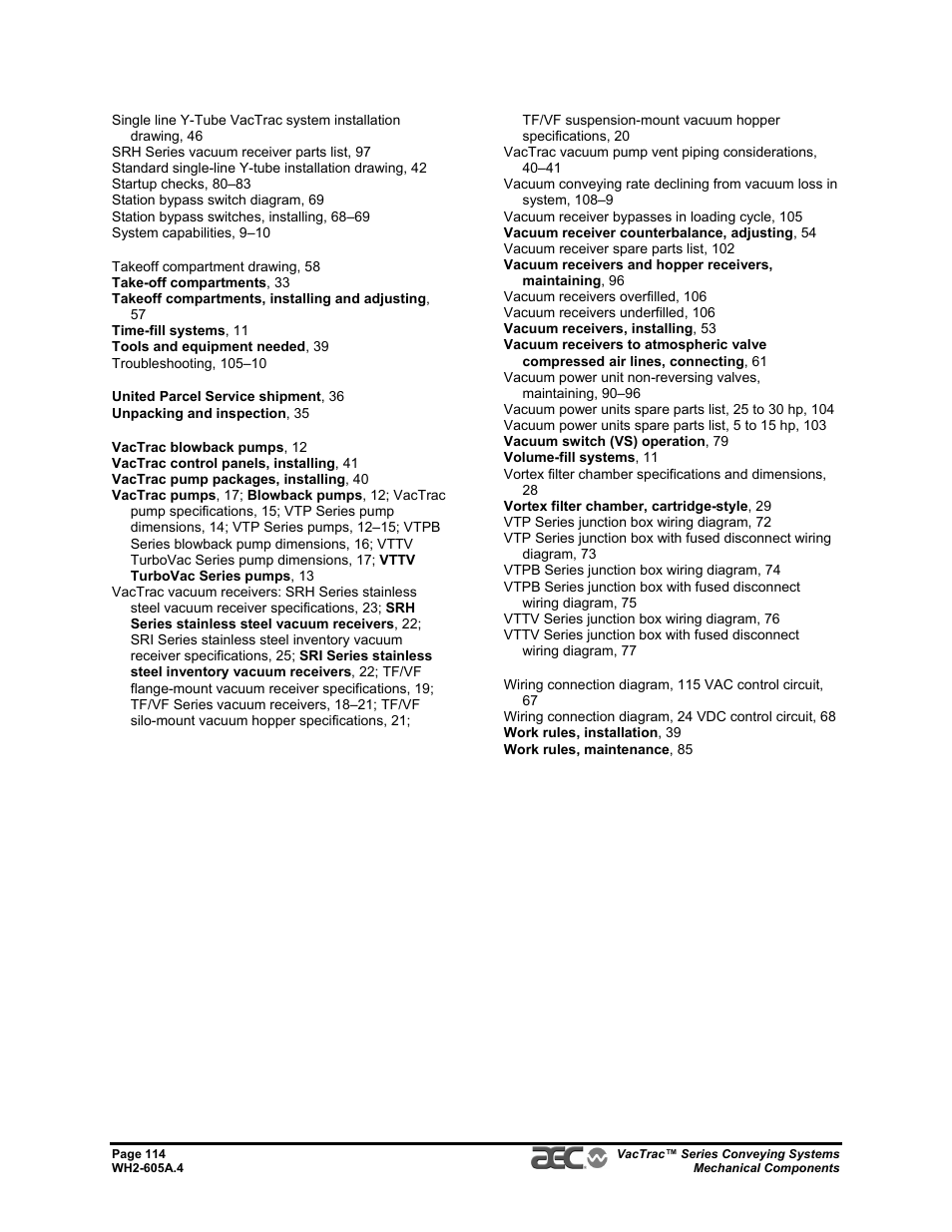 AEC VacTrac Series Conveying Systems User Manual | Page 114 / 120