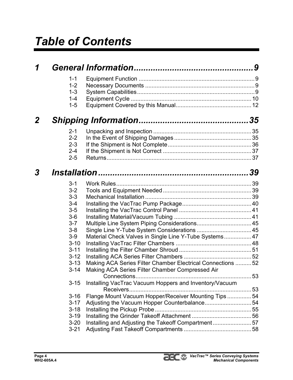 AEC VacTrac Series Conveying Systems User Manual | Page 4 / 120