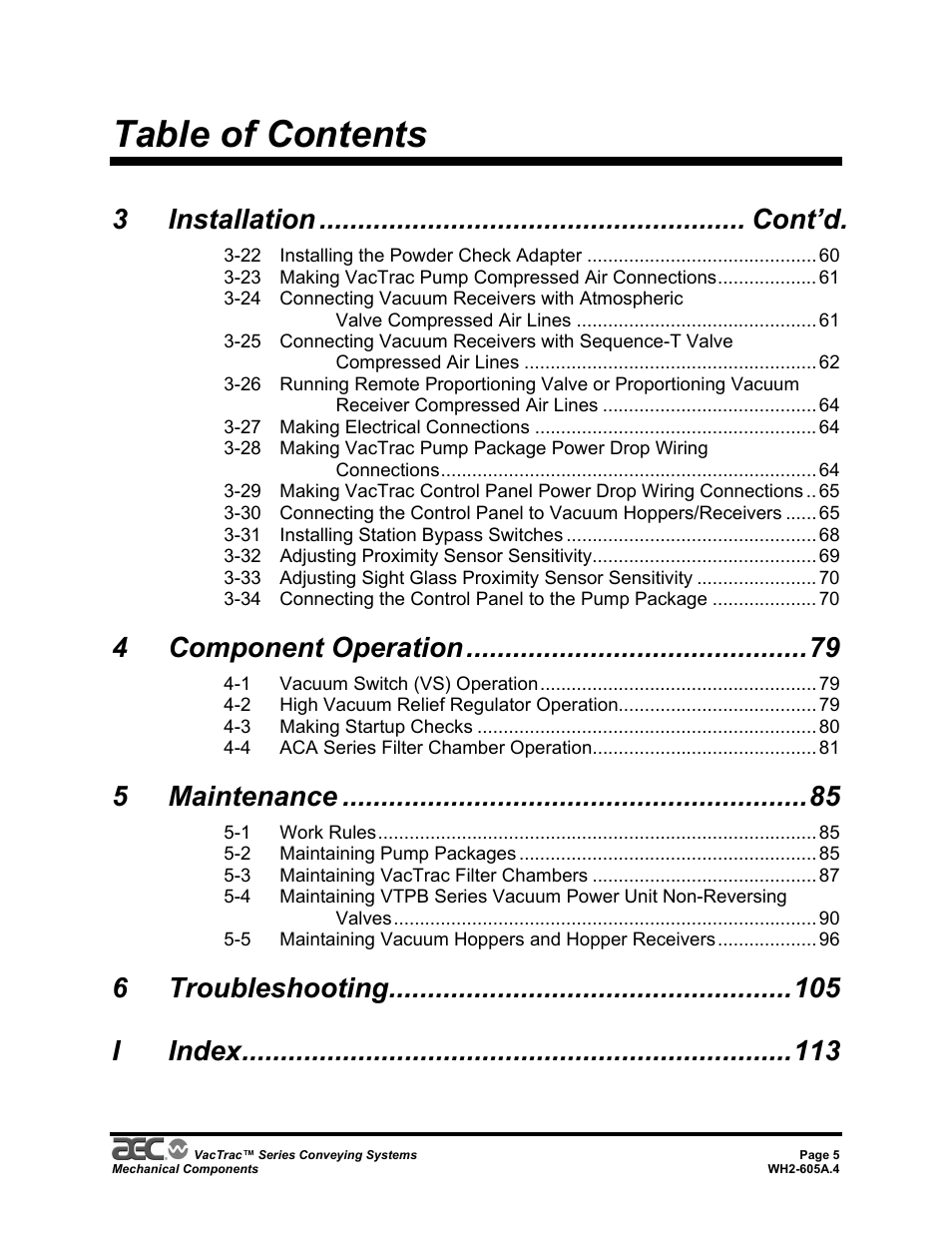 AEC VacTrac Series Conveying Systems User Manual | Page 5 / 120