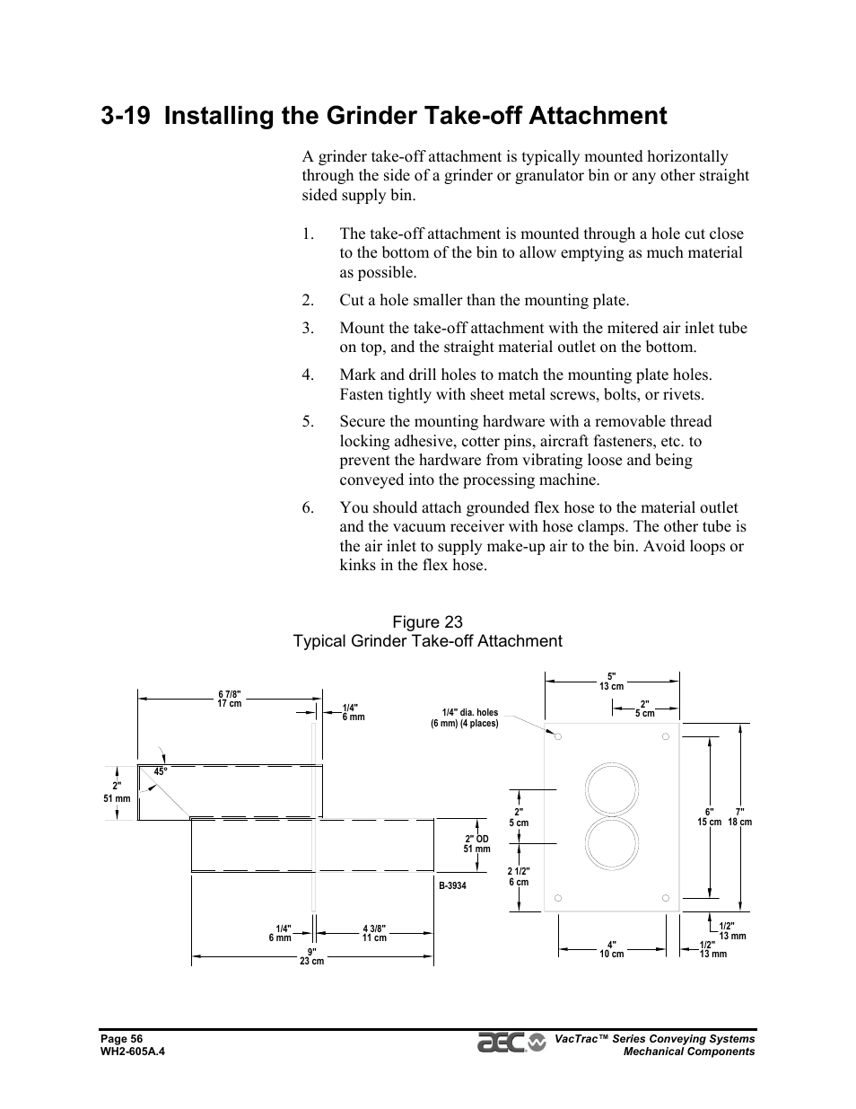 19 installing the grinder take-off attachment | AEC VacTrac Series Conveying Systems User Manual | Page 56 / 120