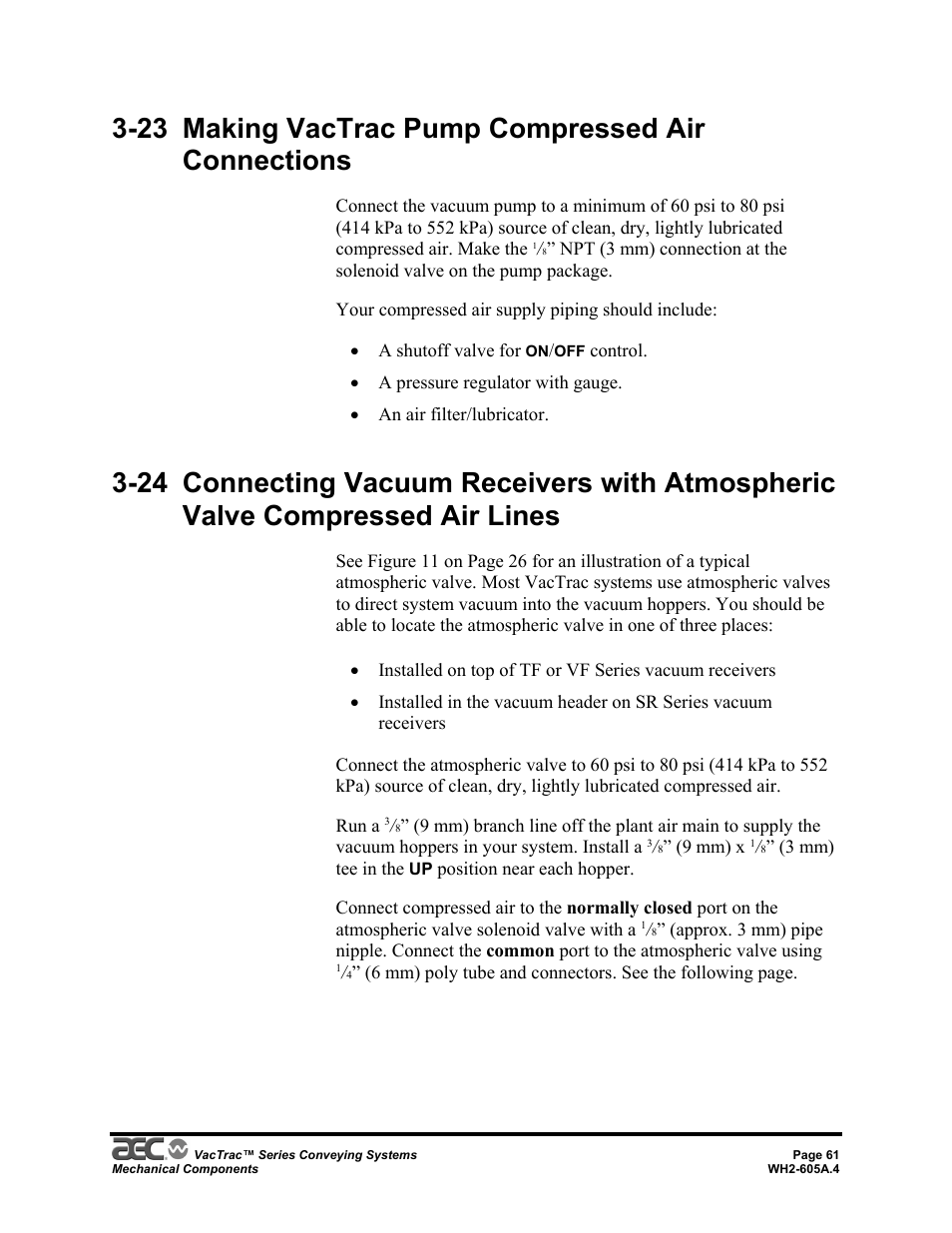 23 making vactrac pump compressed air connections | AEC VacTrac Series Conveying Systems User Manual | Page 61 / 120