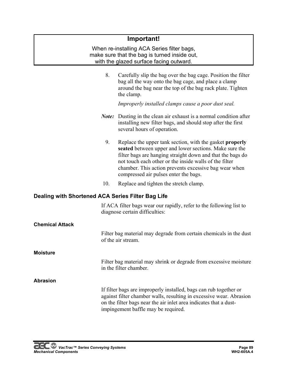 Important | AEC VacTrac Series Conveying Systems User Manual | Page 89 / 120