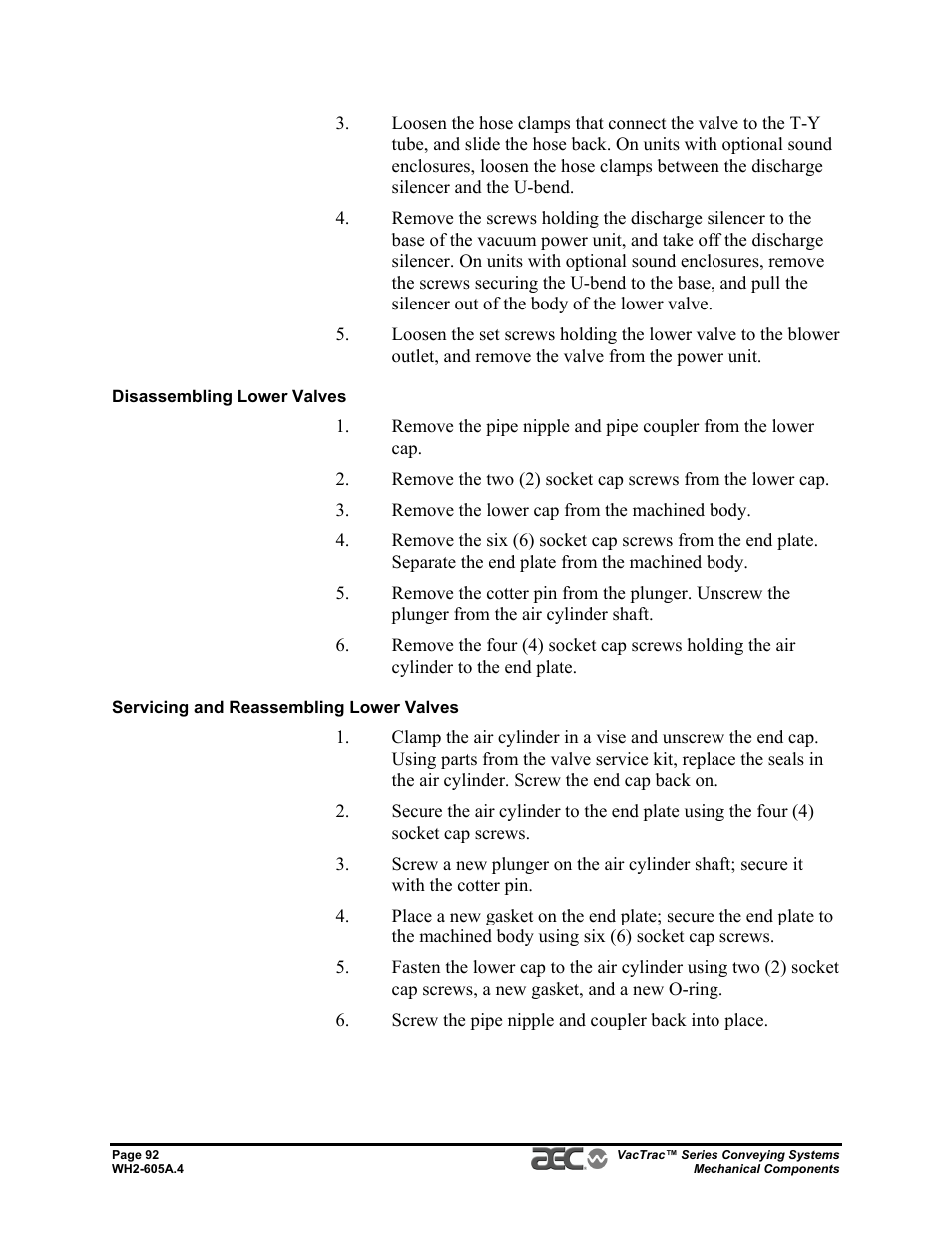 AEC VacTrac Series Conveying Systems User Manual | Page 92 / 120