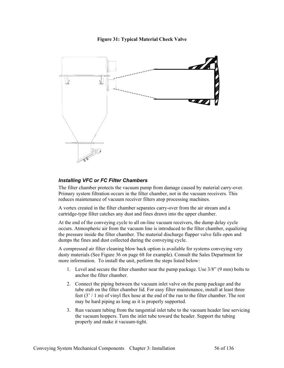 Installing vfc or fc filter chambers | AEC VacTrac Series Conveying Systems User Manual | Page 57 / 137