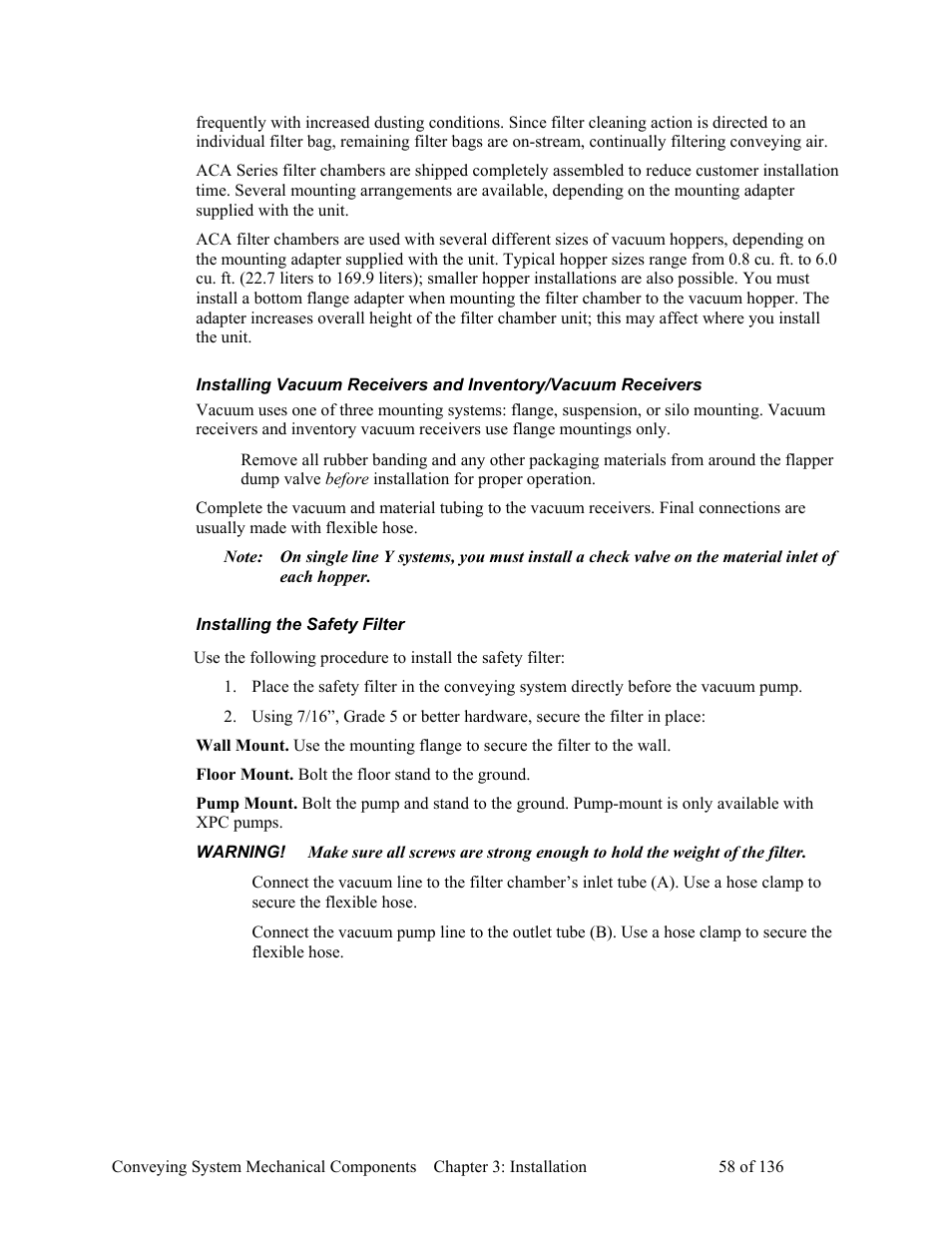 Installing the safety filter | AEC VacTrac Series Conveying Systems User Manual | Page 59 / 137