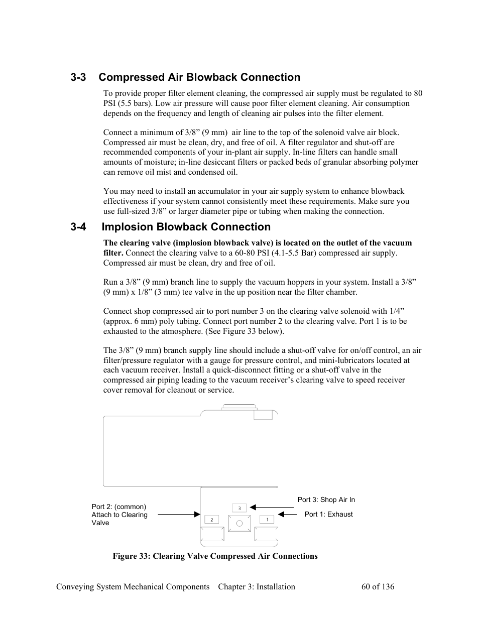 Compressed air blowback connection, Implosion blowback connection, 3 compressed air blowback connection | 4 implosion blowback connection | AEC VacTrac Series Conveying Systems User Manual | Page 61 / 137