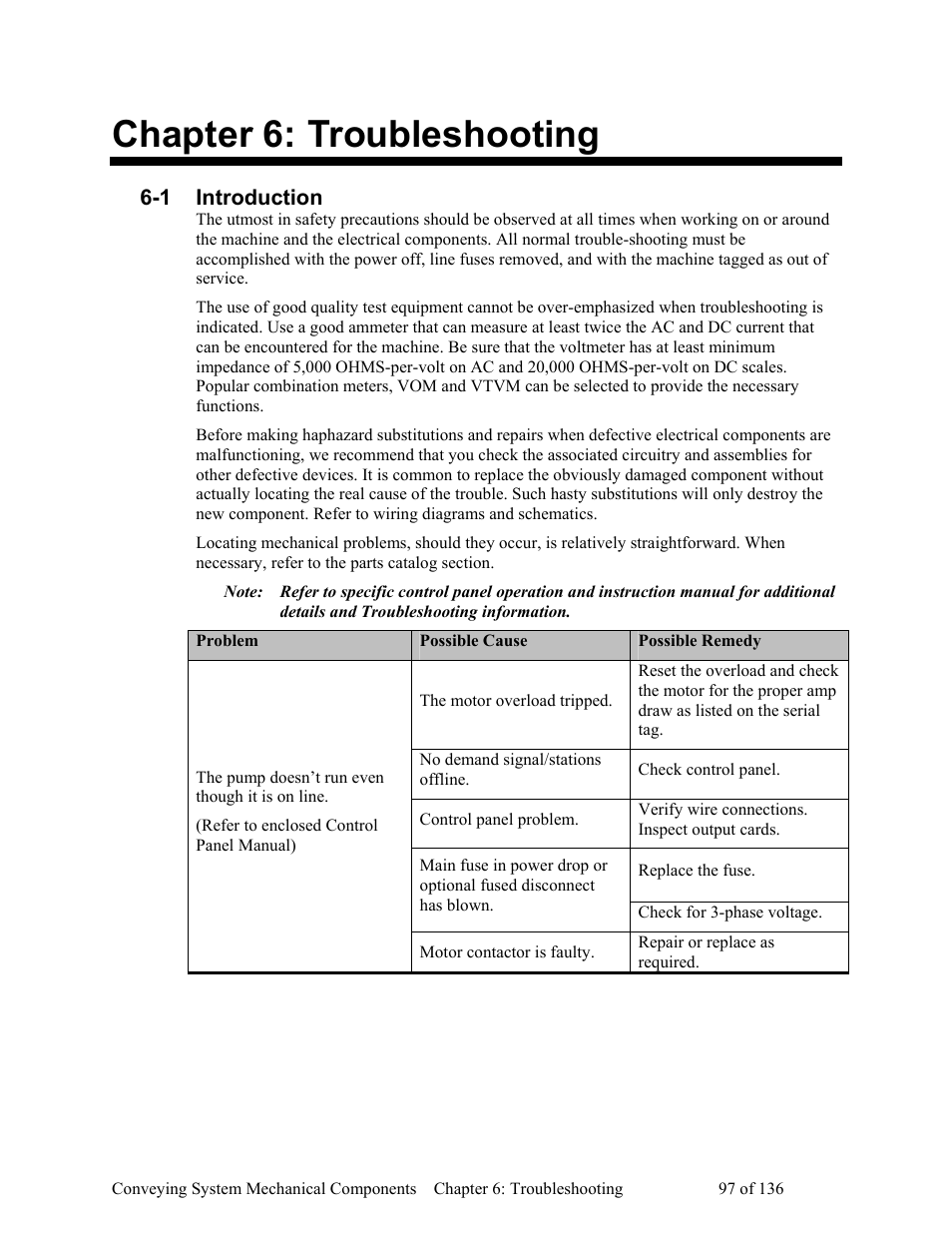 Troubleshooting, Introduction, Chapter 6 | Chapter 6: troubleshooting | AEC VacTrac Series Conveying Systems User Manual | Page 98 / 137