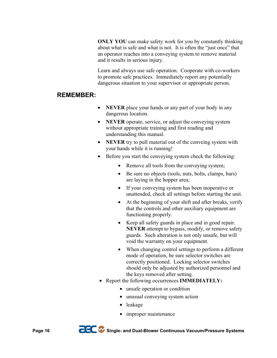 AEC Continuous Vacuum/Pressure Conveying Systems User Manual | Page 17 / 77