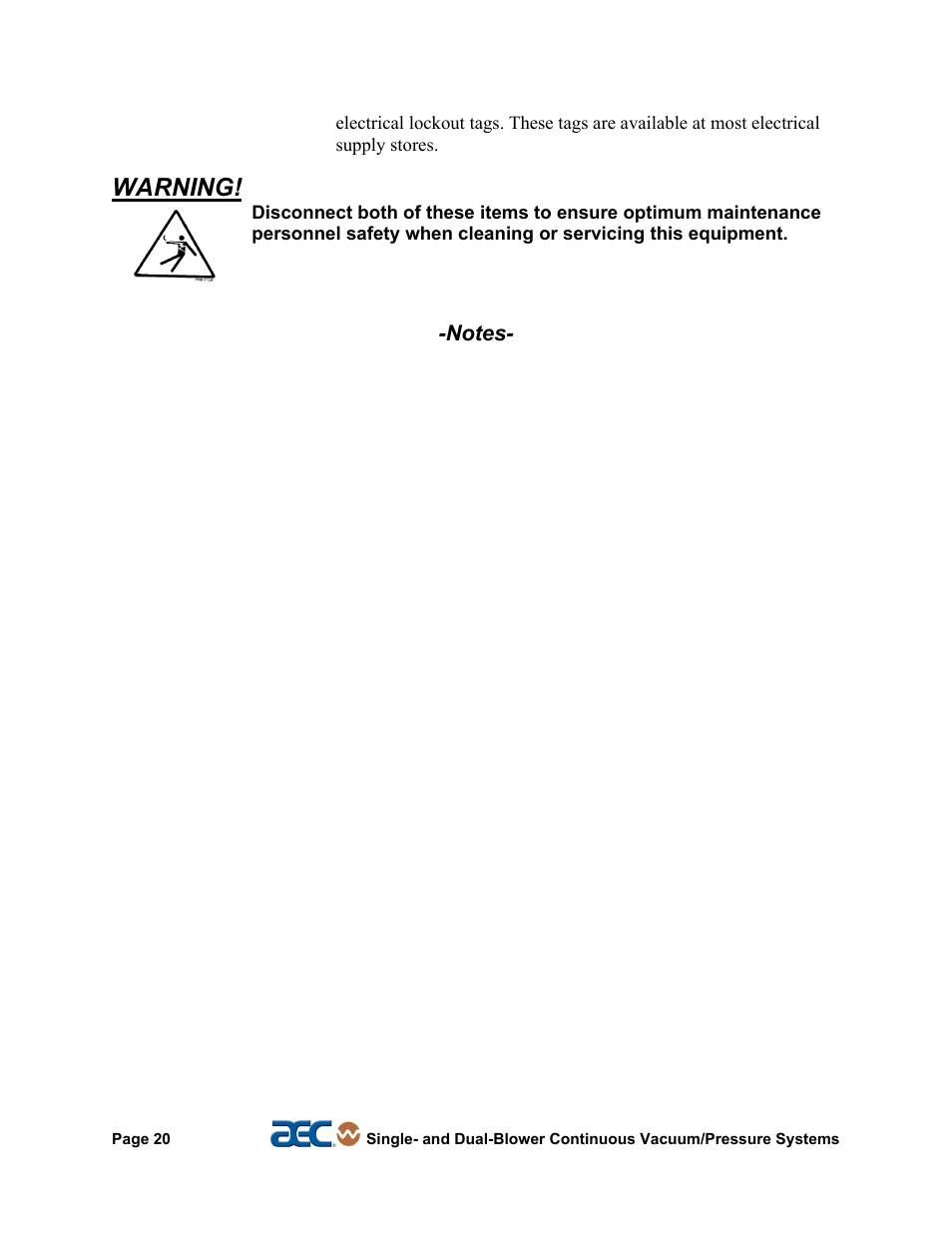 Warning | AEC Continuous Vacuum/Pressure Conveying Systems User Manual | Page 21 / 77