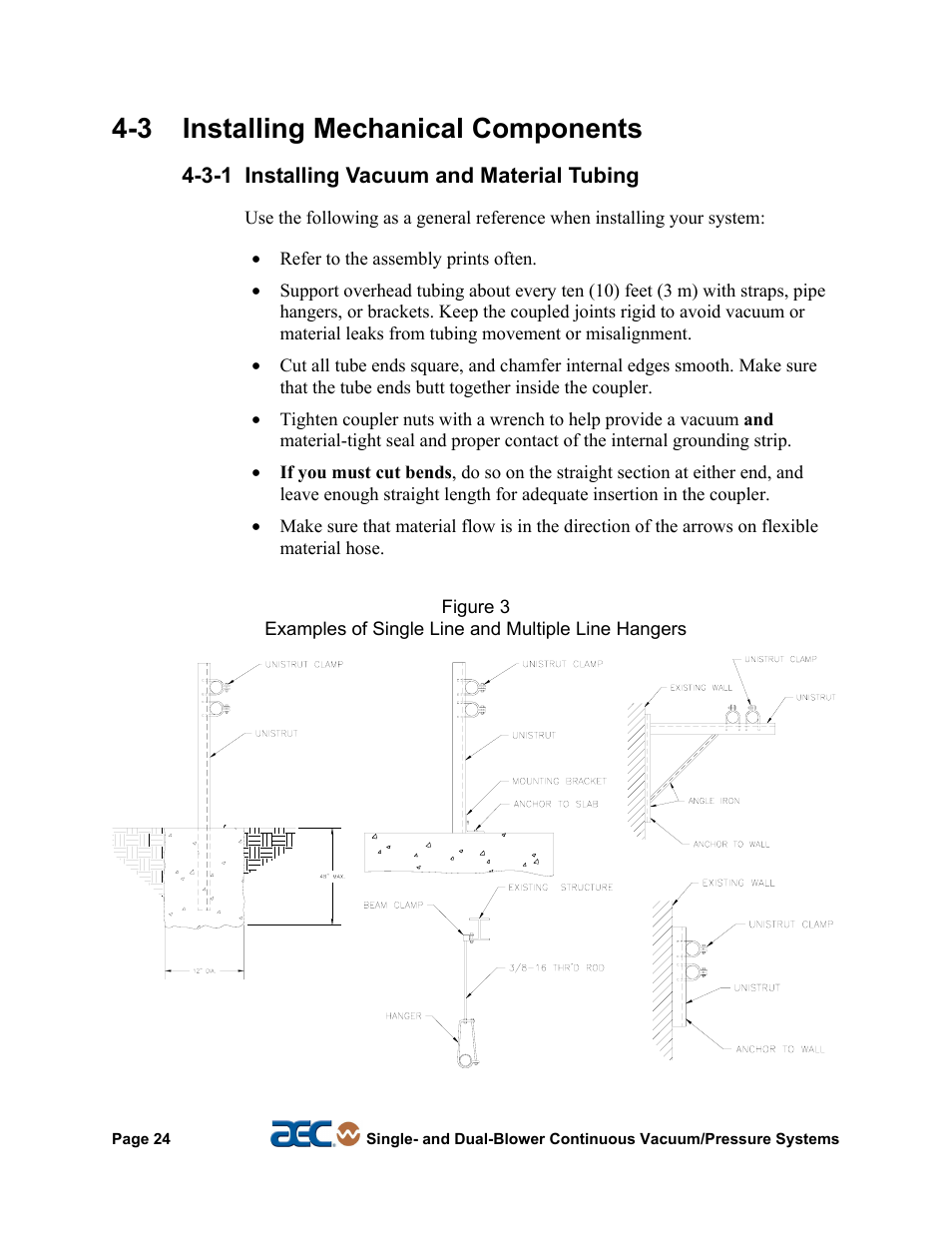 4 making compressed air connections, 3 installing mechanical components | AEC Continuous Vacuum/Pressure Conveying Systems User Manual | Page 25 / 77