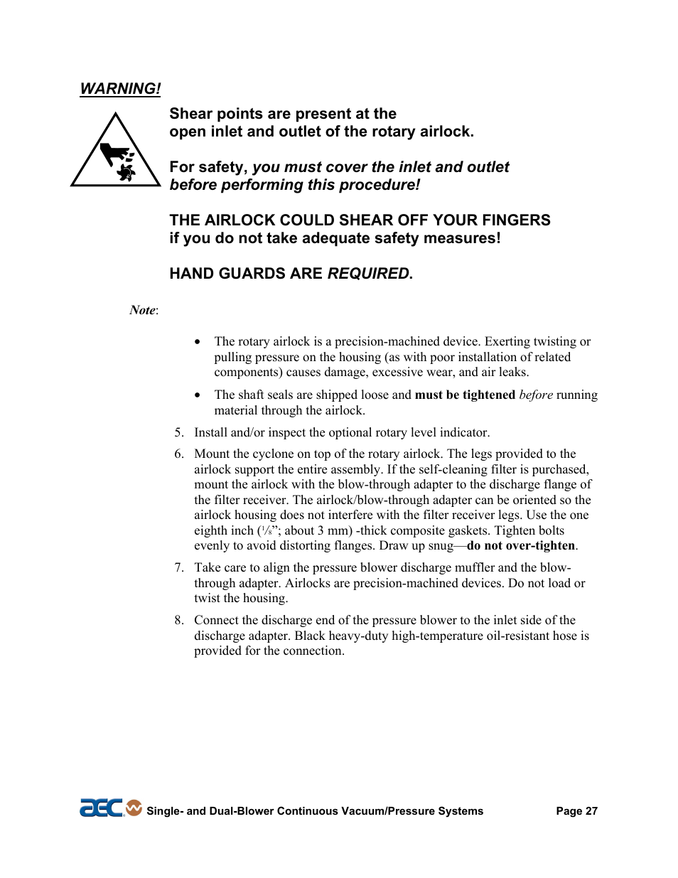 AEC Continuous Vacuum/Pressure Conveying Systems User Manual | Page 28 / 77