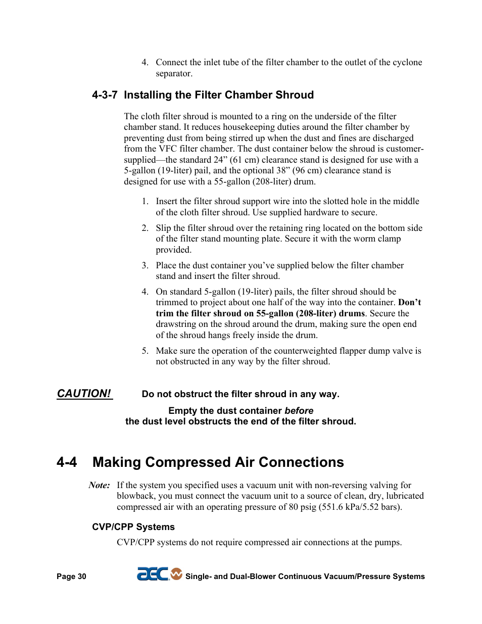 4 making compressed air connections | AEC Continuous Vacuum/Pressure Conveying Systems User Manual | Page 31 / 77