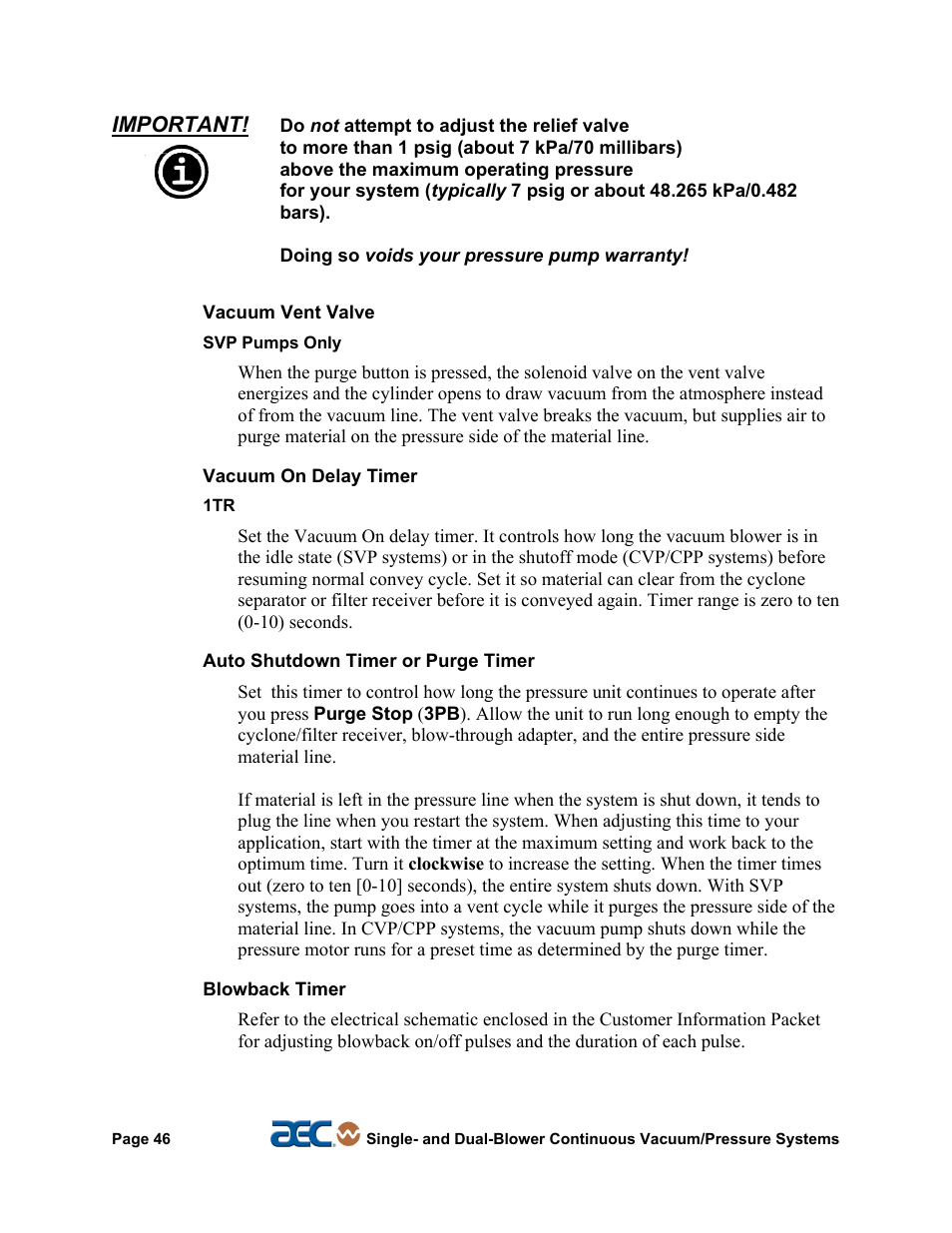 AEC Continuous Vacuum/Pressure Conveying Systems User Manual | Page 47 / 77