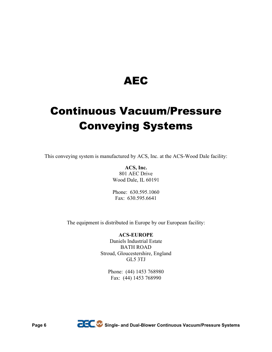 Annex b information, Aec continuous vacuum/pressure conveying systems | AEC Continuous Vacuum/Pressure Conveying Systems User Manual | Page 7 / 77