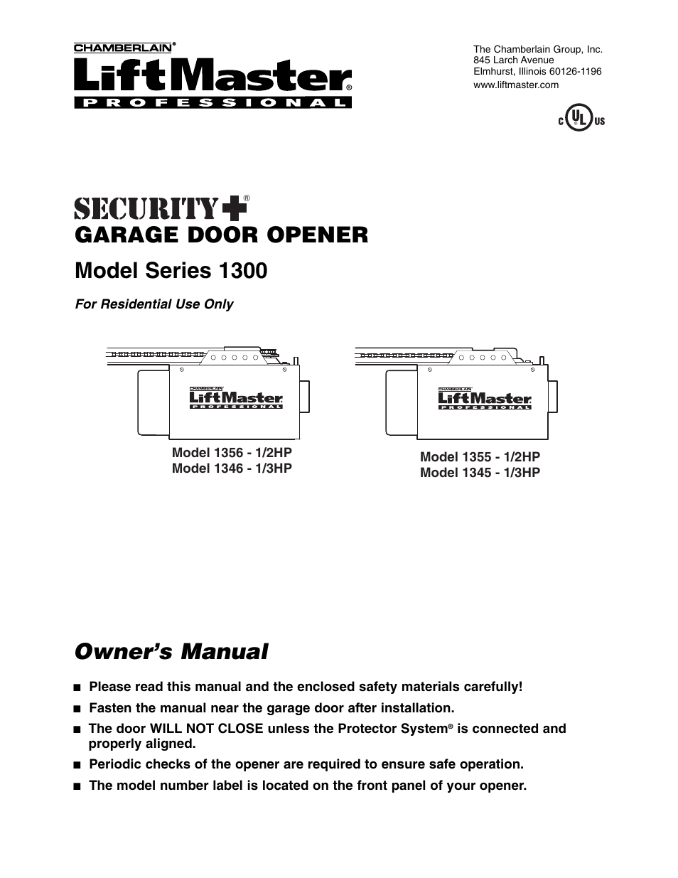 Chamberlain 1346 - 1HP User Manual | 40 pages