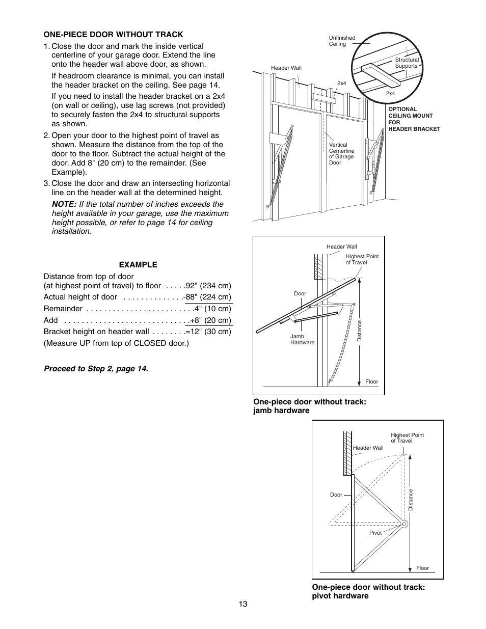 One-piece door without track | Chamberlain 1346 - 1HP User Manual | Page 13 / 40