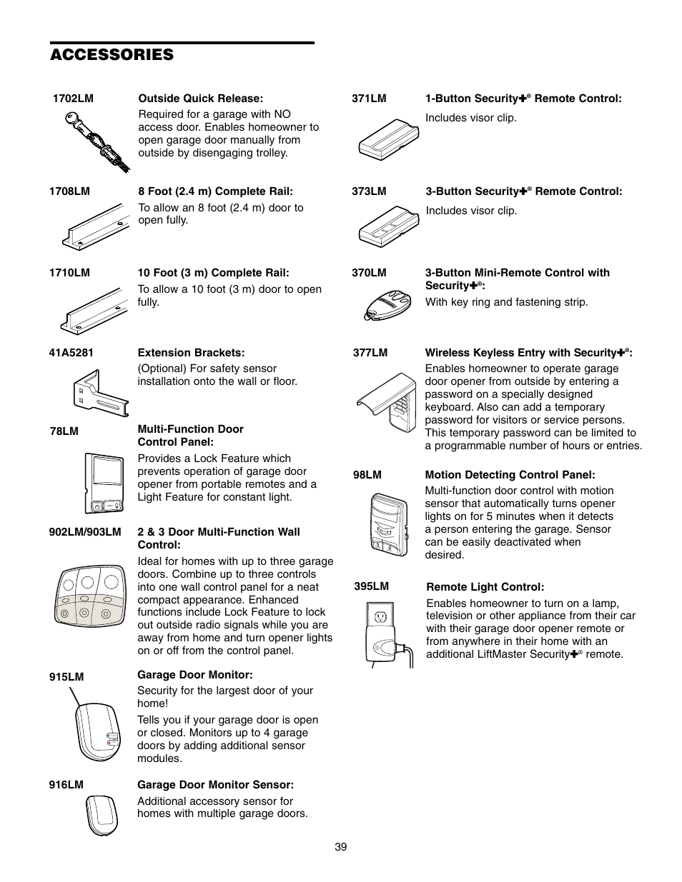 Accessories | Chamberlain 1346 - 1HP User Manual | Page 39 / 40