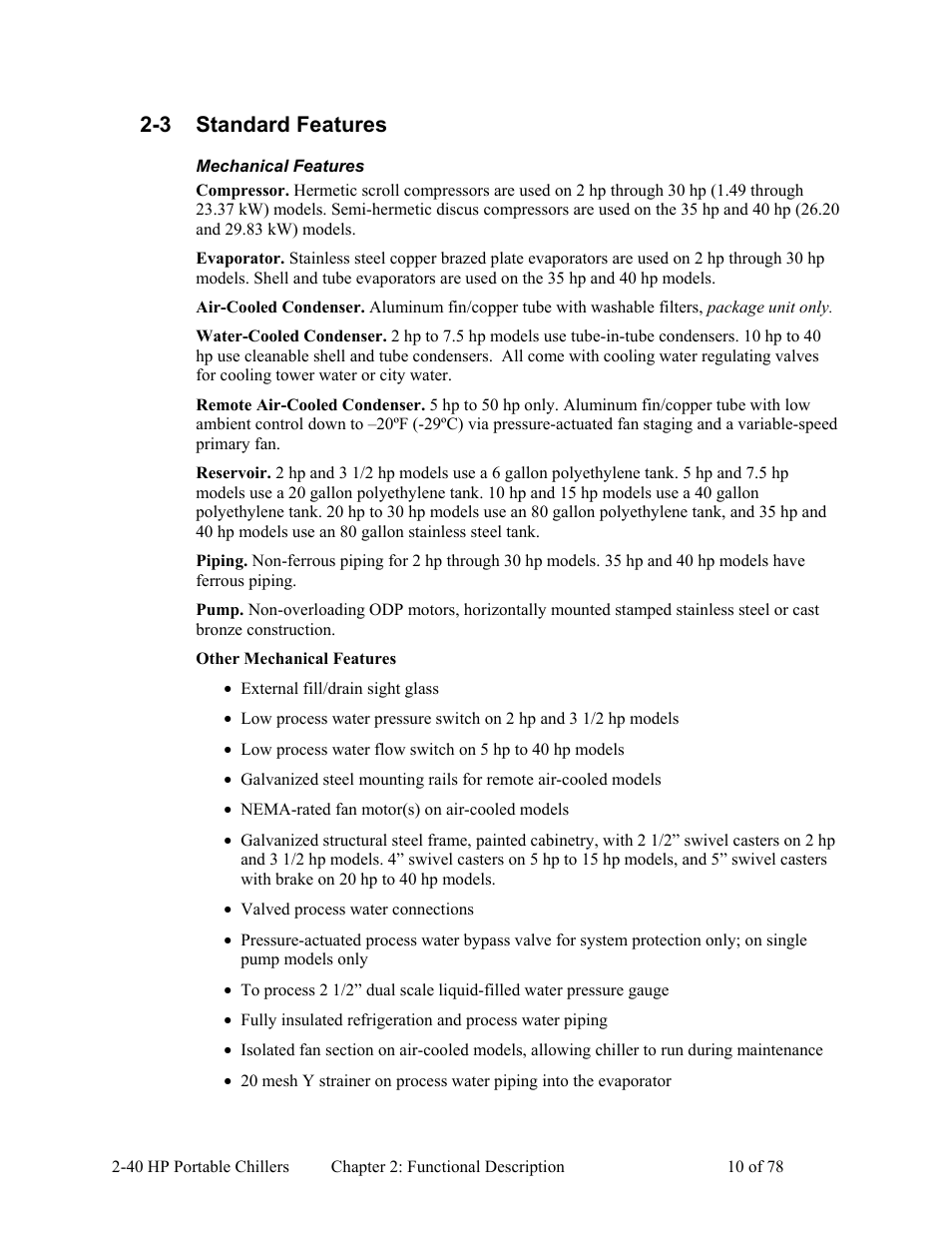 3 standard features | AEC 2-40 HP Portable Chillers User Manual | Page 11 / 79