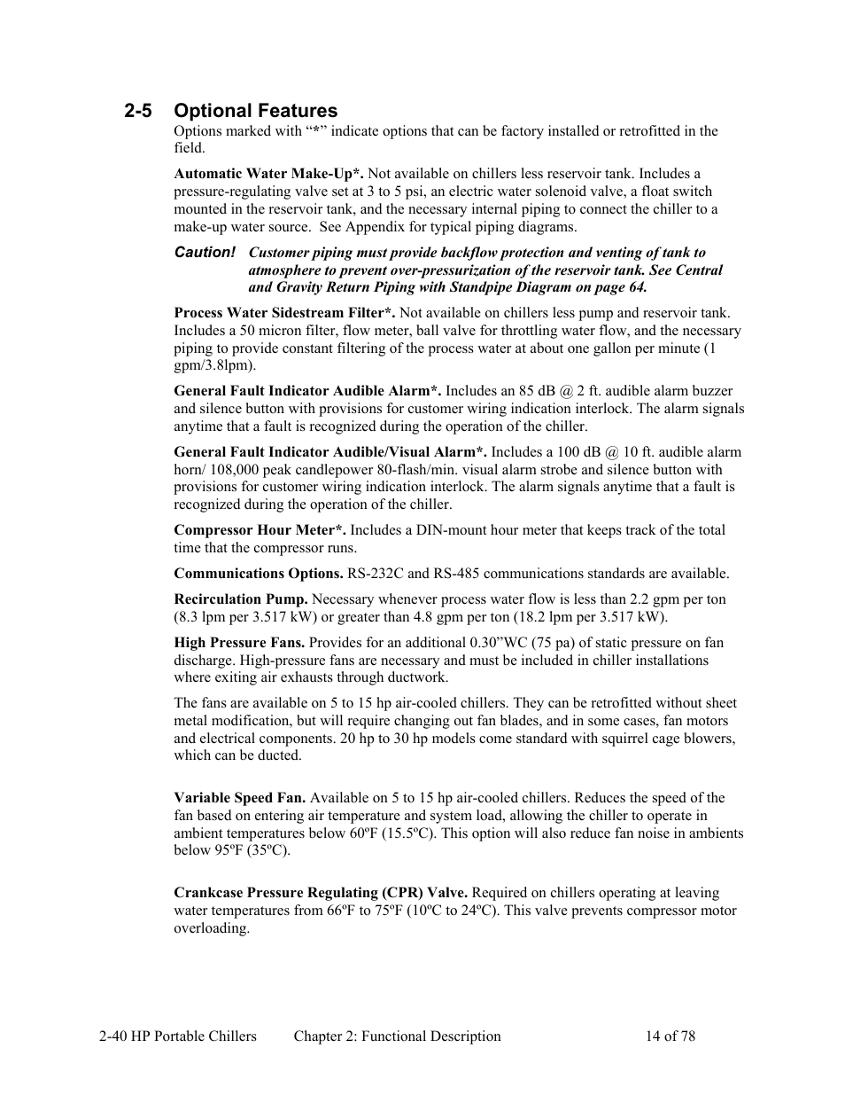 5 optional features | AEC 2-40 HP Portable Chillers User Manual | Page 15 / 79