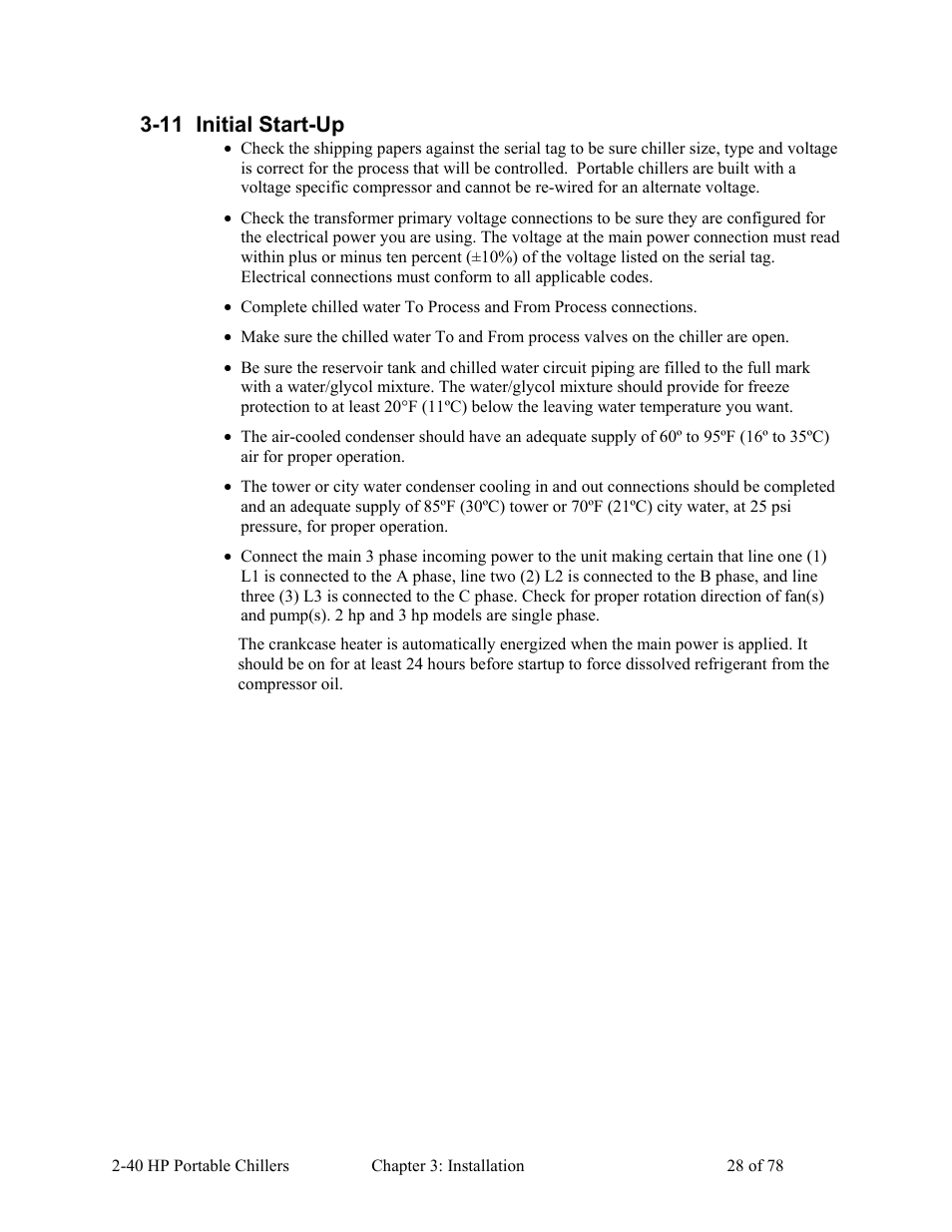 11 initial start-up | AEC 2-40 HP Portable Chillers User Manual | Page 29 / 79