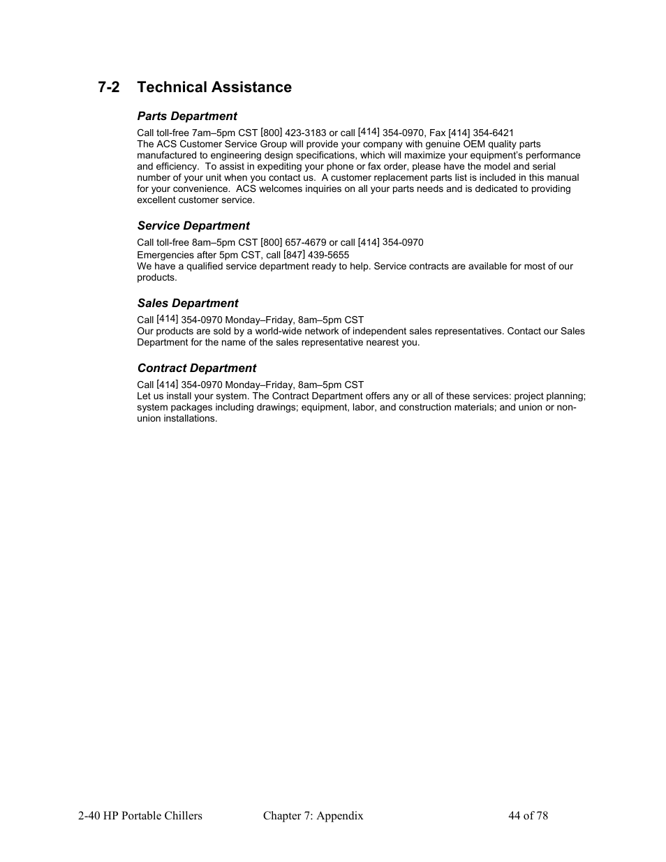 2 technical assistance | AEC 2-40 HP Portable Chillers User Manual | Page 45 / 79