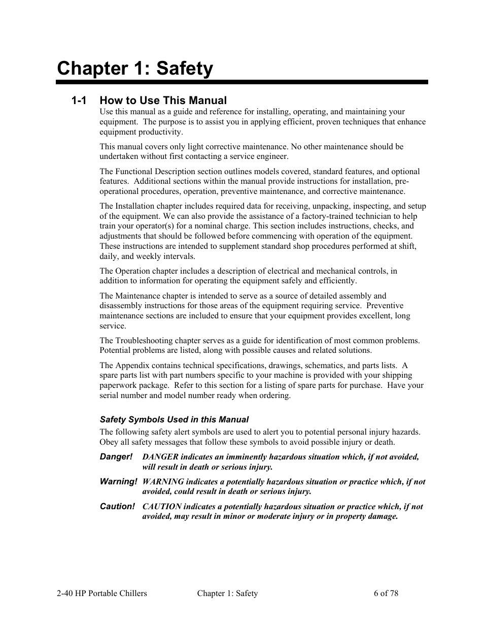 Chapter 1: safety | AEC 2-40 HP Portable Chillers User Manual | Page 7 / 79