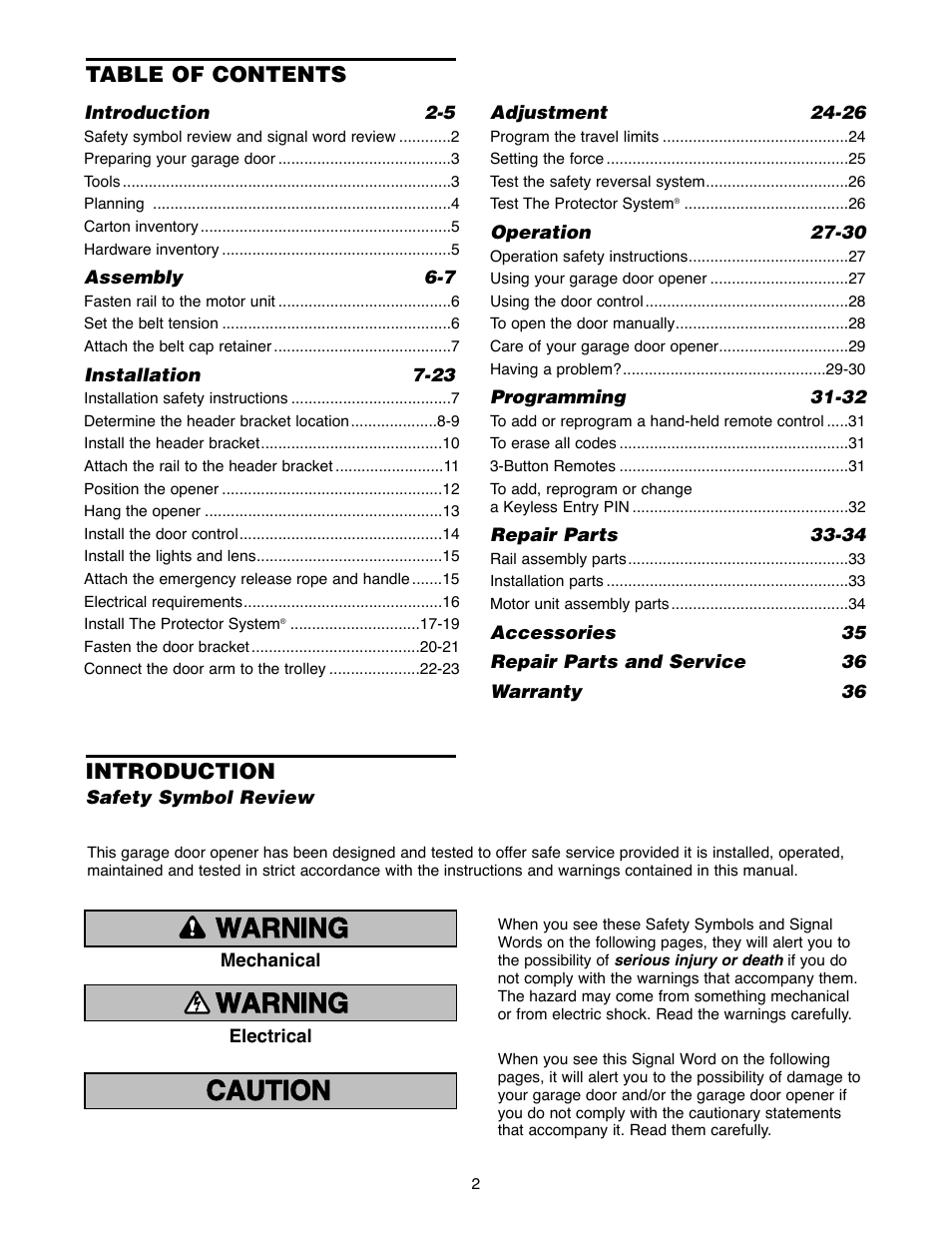 Chamberlain 2500B User Manual | Page 2 / 36